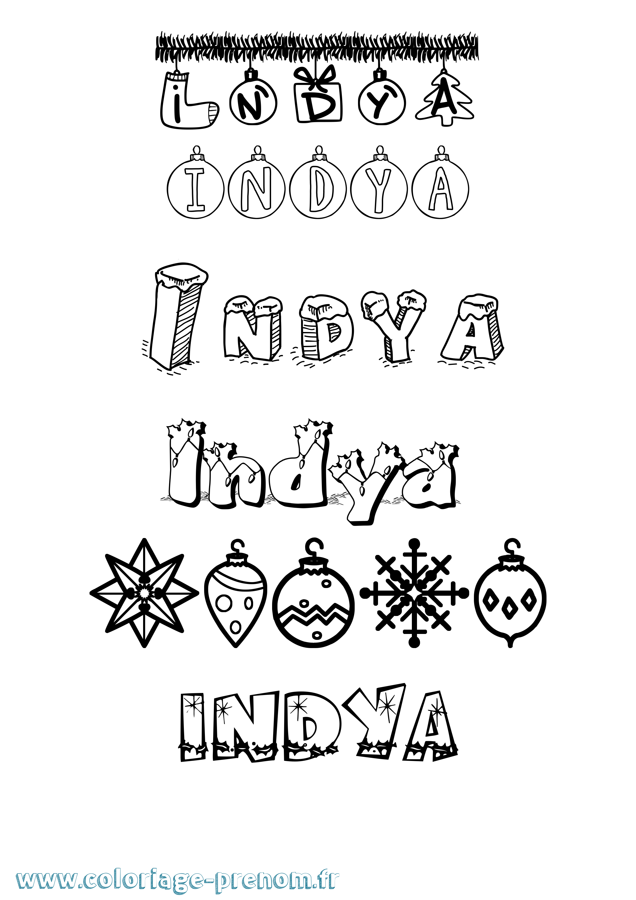 Coloriage Indya Noël Coloriage prénom Indya Noël