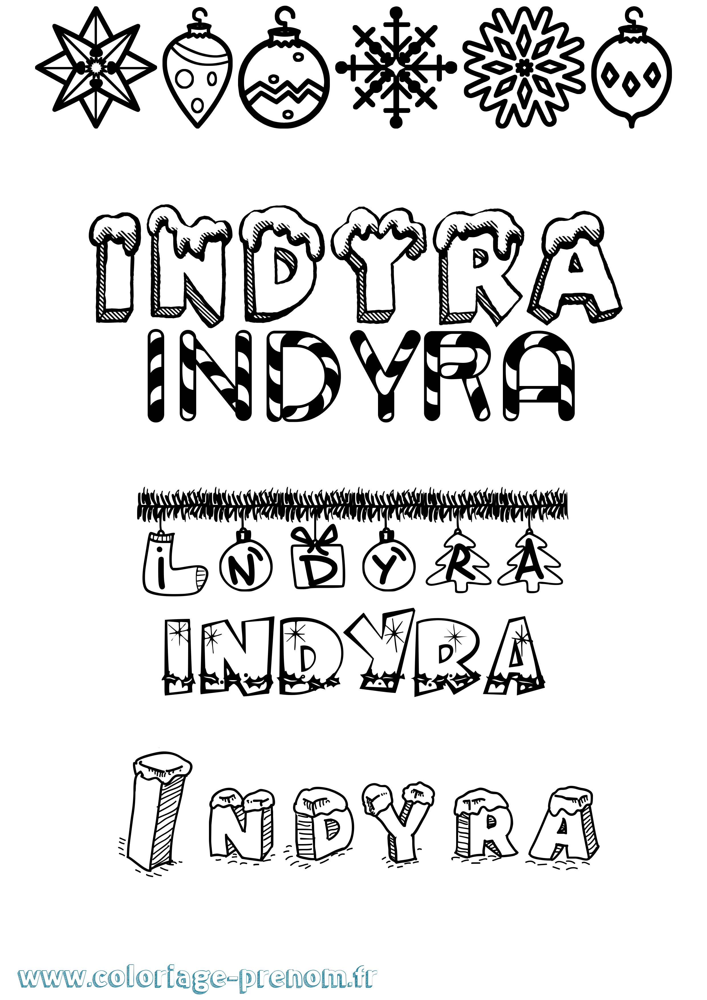 Coloriage Indyra Noël Coloriage prénom Indyra Noël