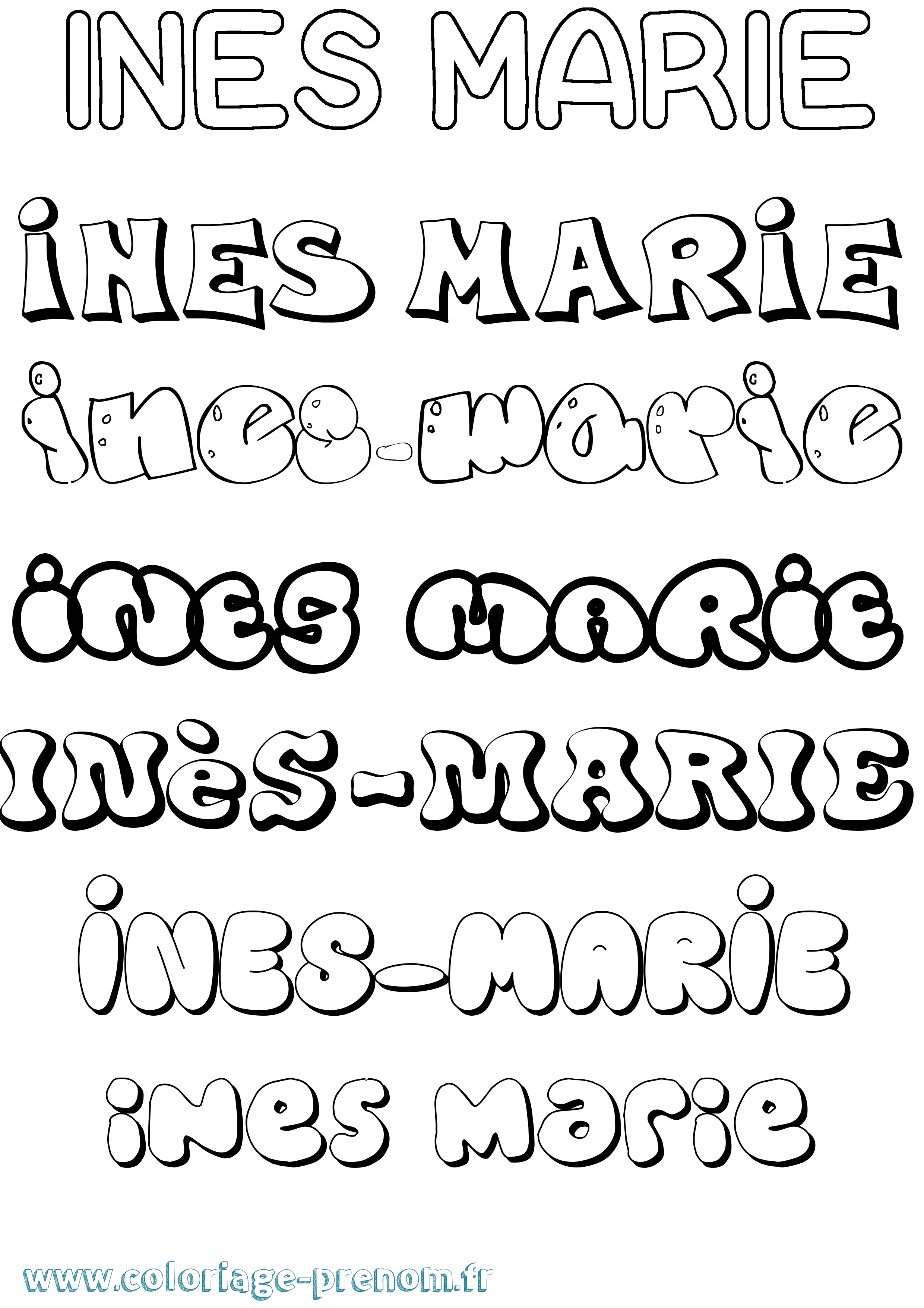 Coloriage Inès-Marie Bubble Coloriage prénom Inès-Marie Bubble