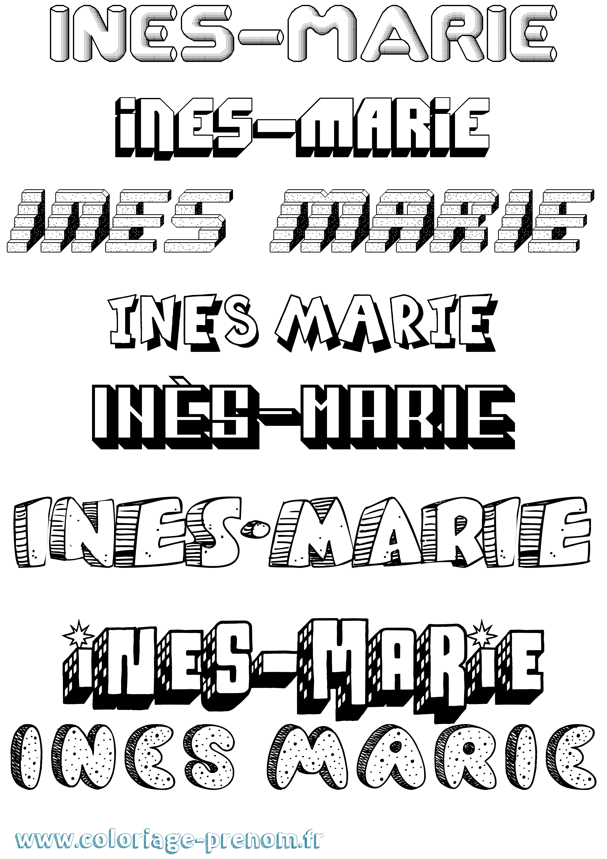 Coloriage Inès-Marie Effet 3D Coloriage prénom Inès-Marie Effet 3D
