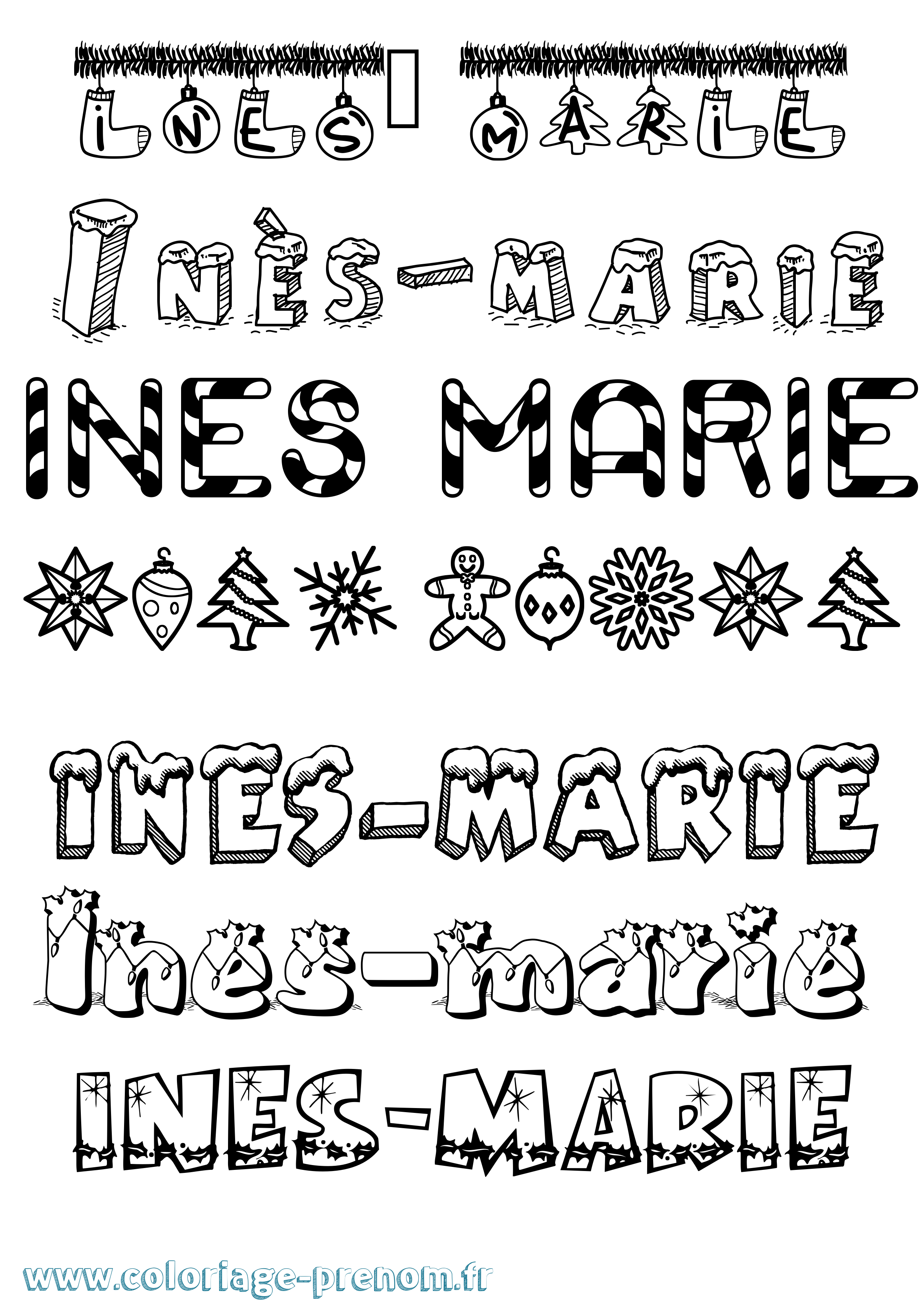 Coloriage Inès-Marie Noël Coloriage prénom Inès-Marie Noël