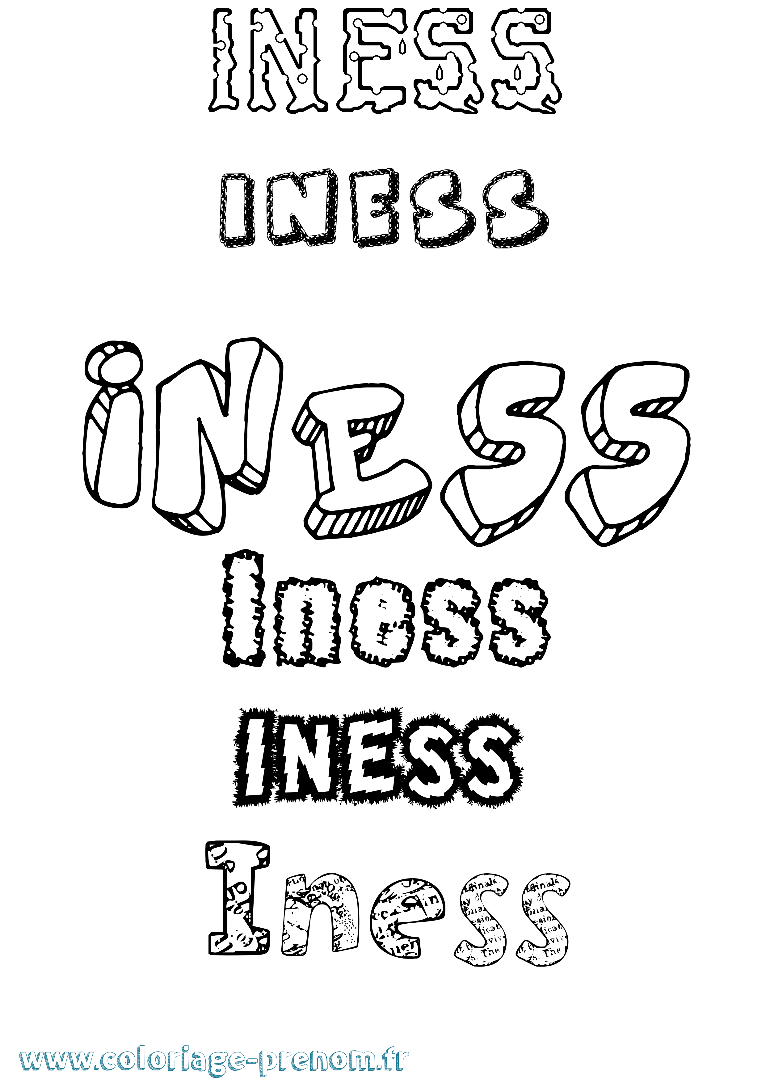Coloriage Iness Destructuré Coloriage prénom Iness Destructuré