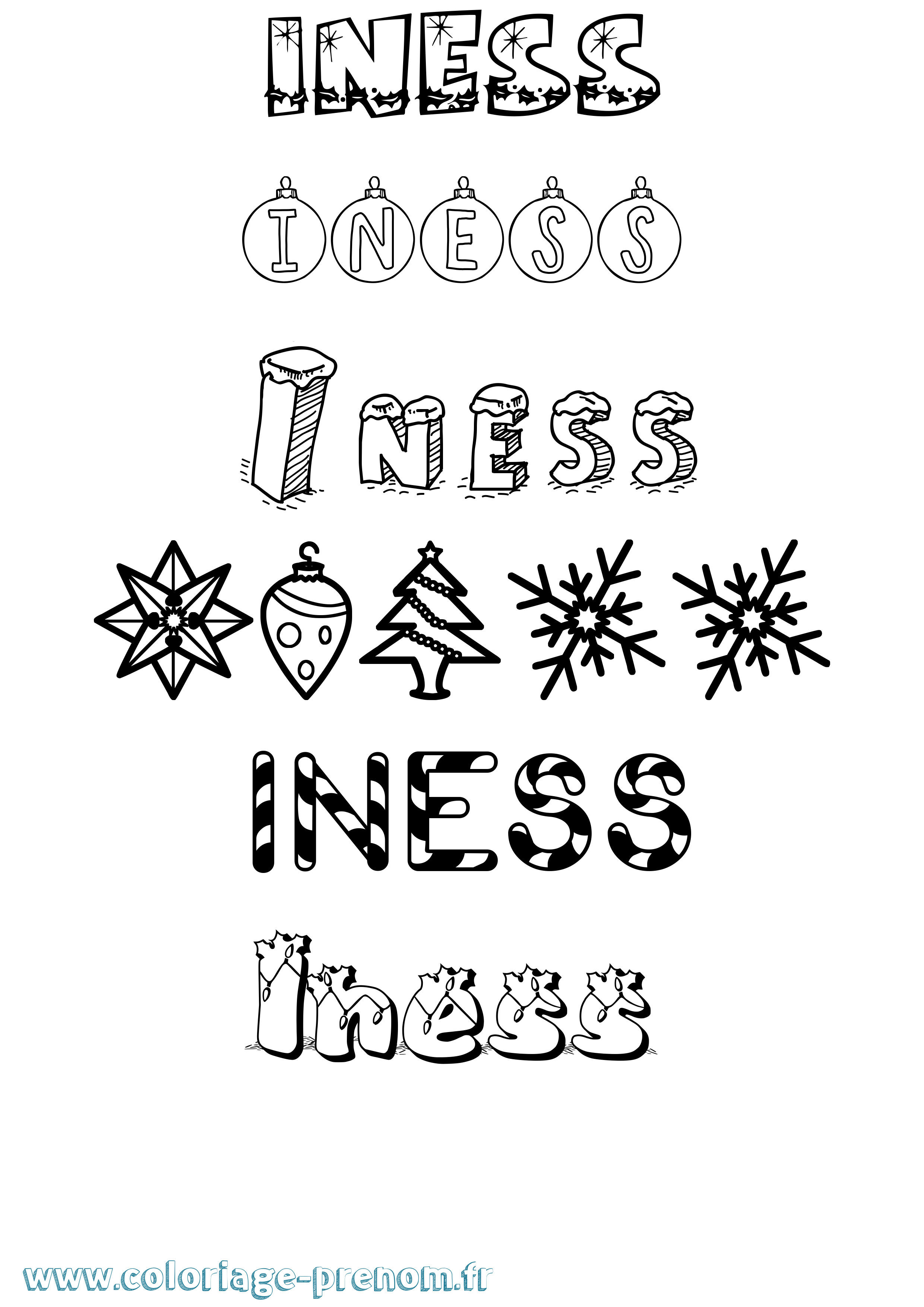 Coloriage Iness Noël Coloriage prénom Iness Noël