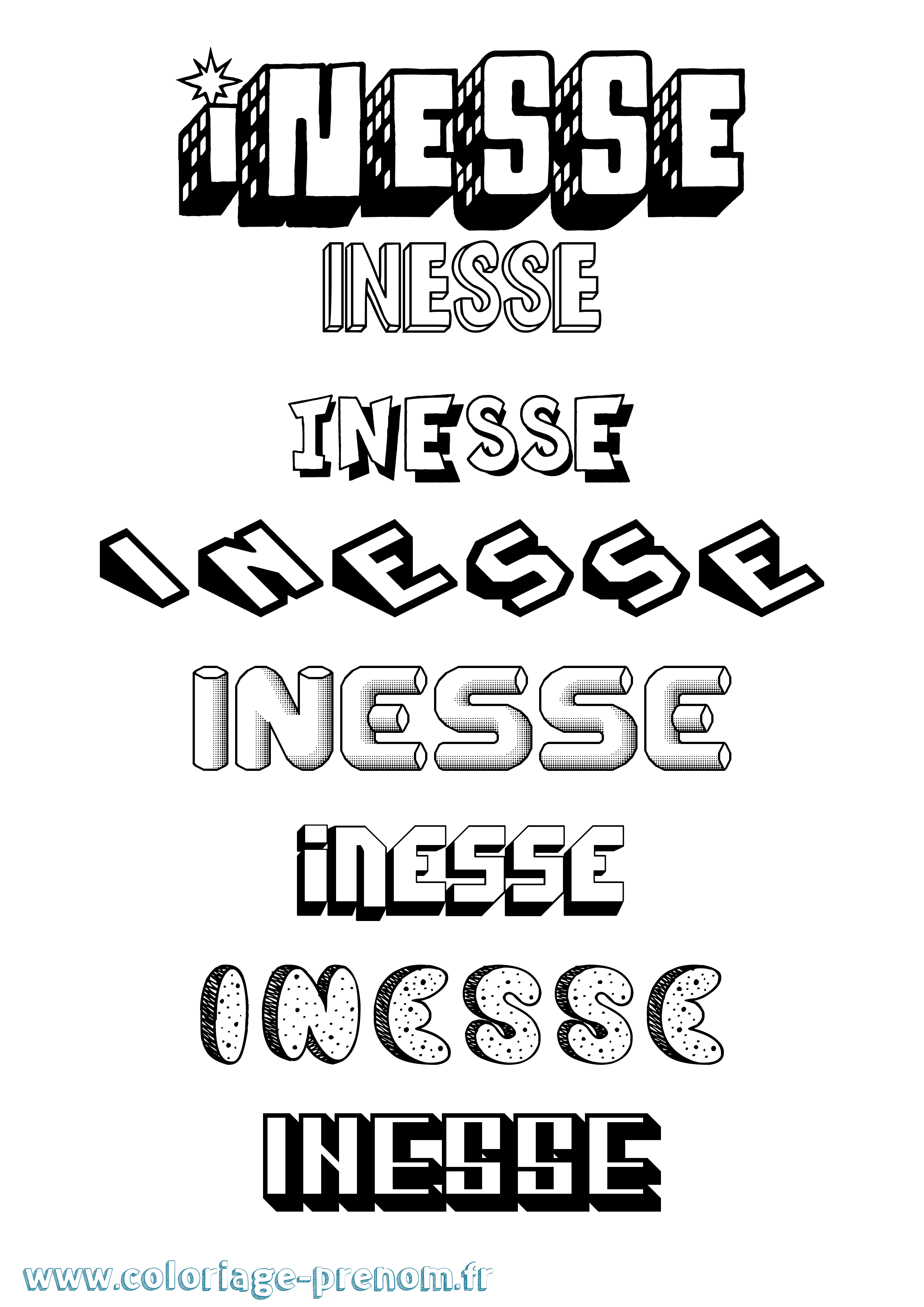 Coloriage Inesse Effet 3D Coloriage prénom Inesse Effet 3D