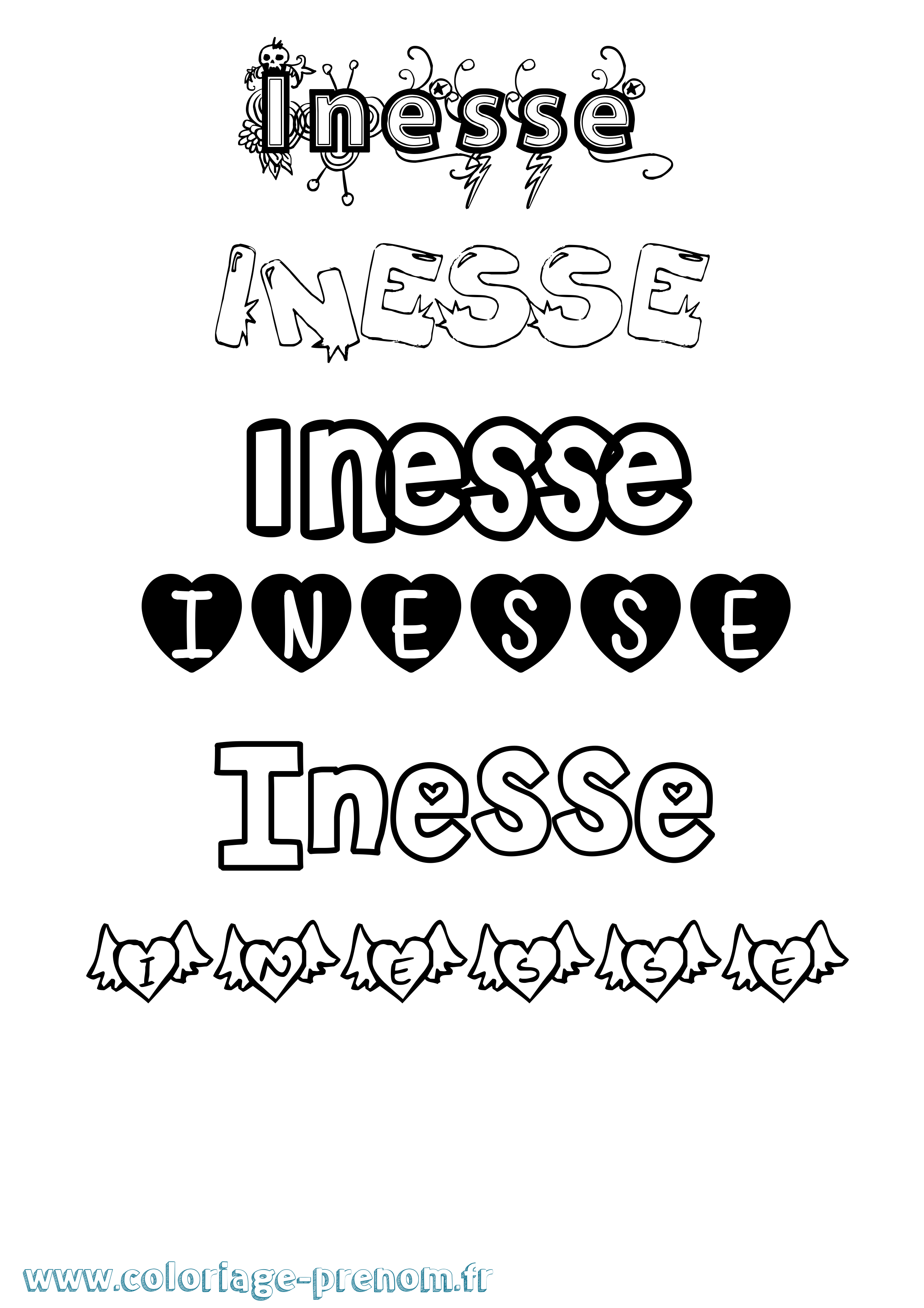 Coloriage Inesse Girly Coloriage prénom Inesse Girly