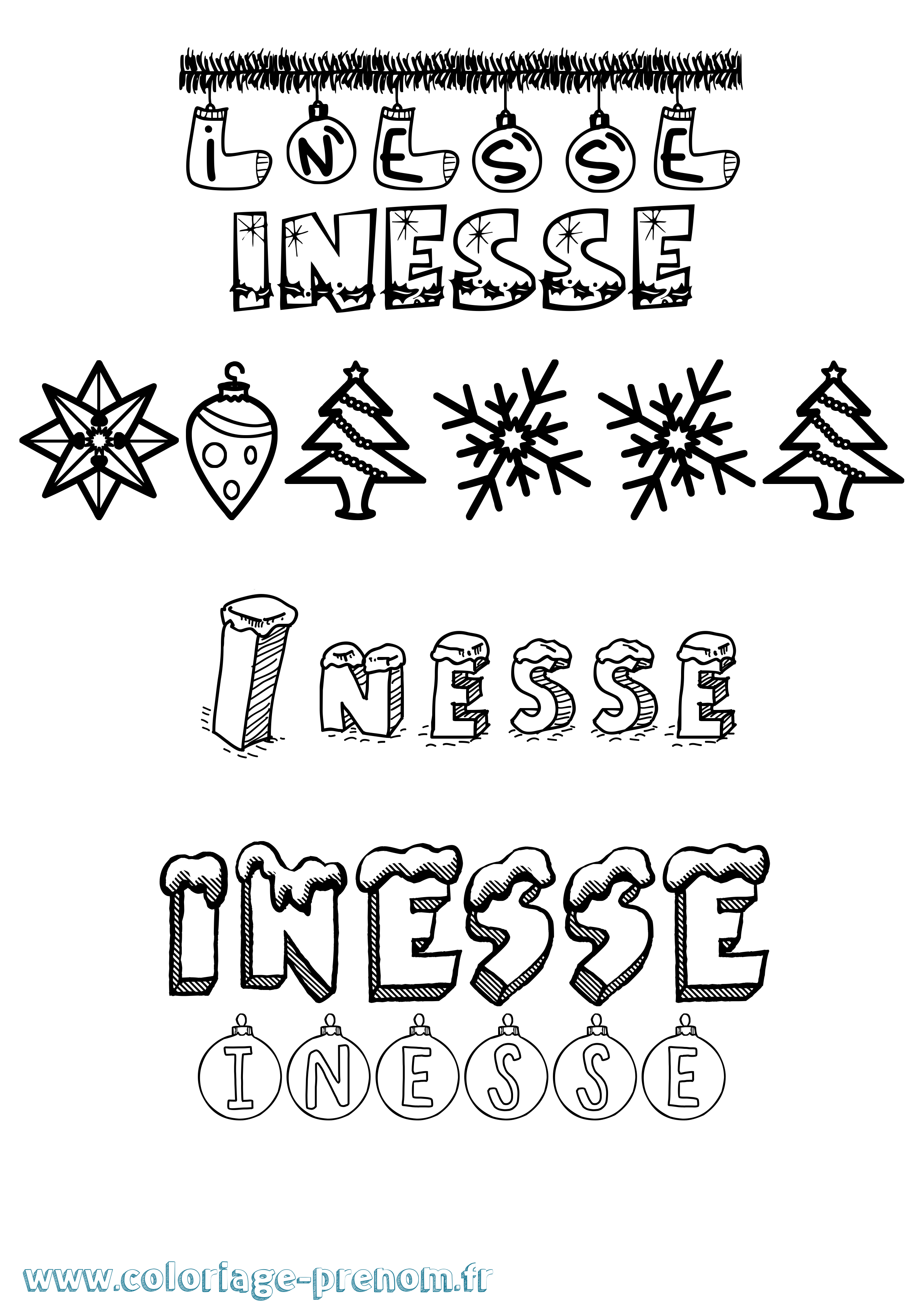 Coloriage Inesse Noël Coloriage prénom Inesse Noël