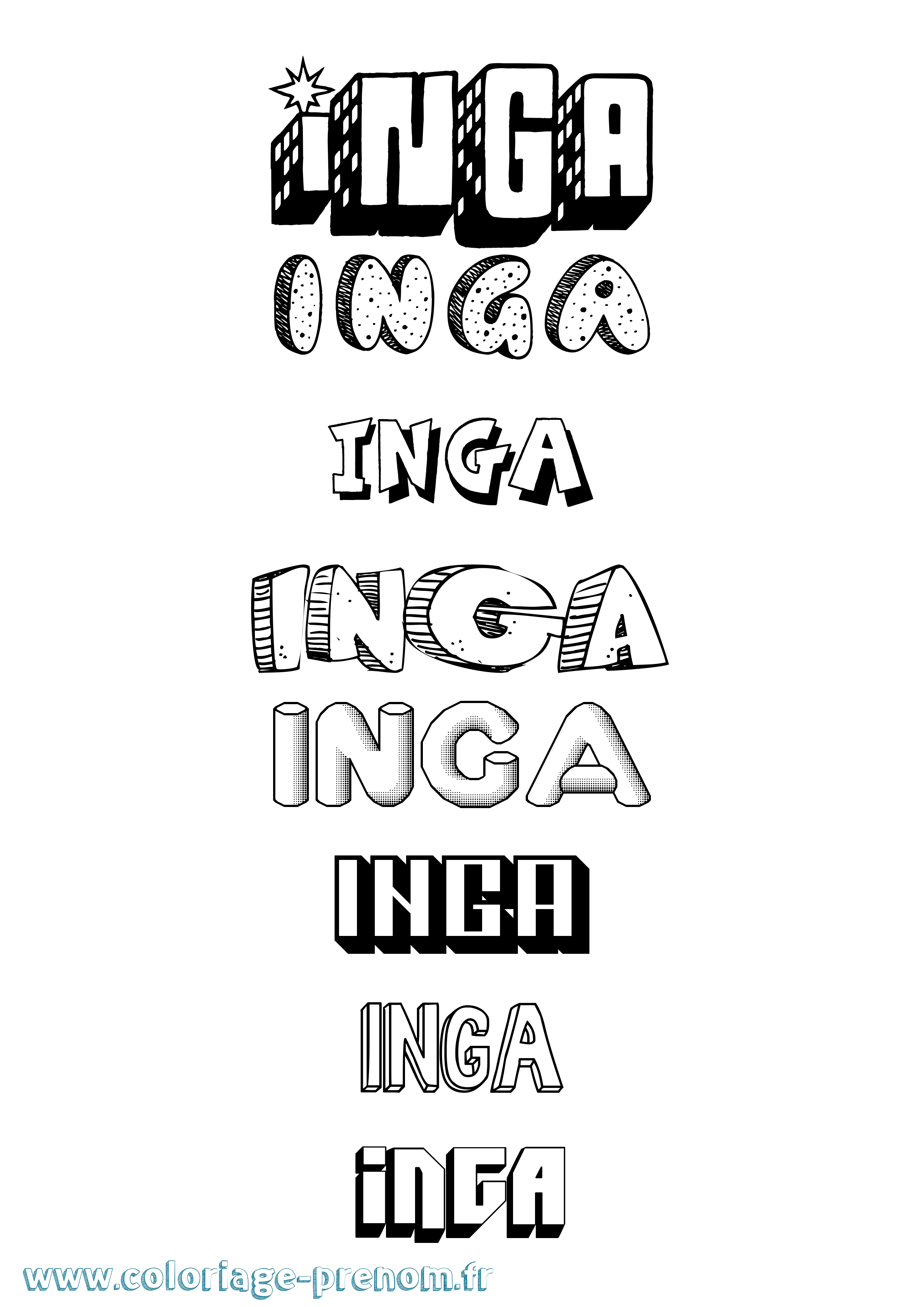 Coloriage Inga Effet 3D Coloriage prénom Inga Effet 3D