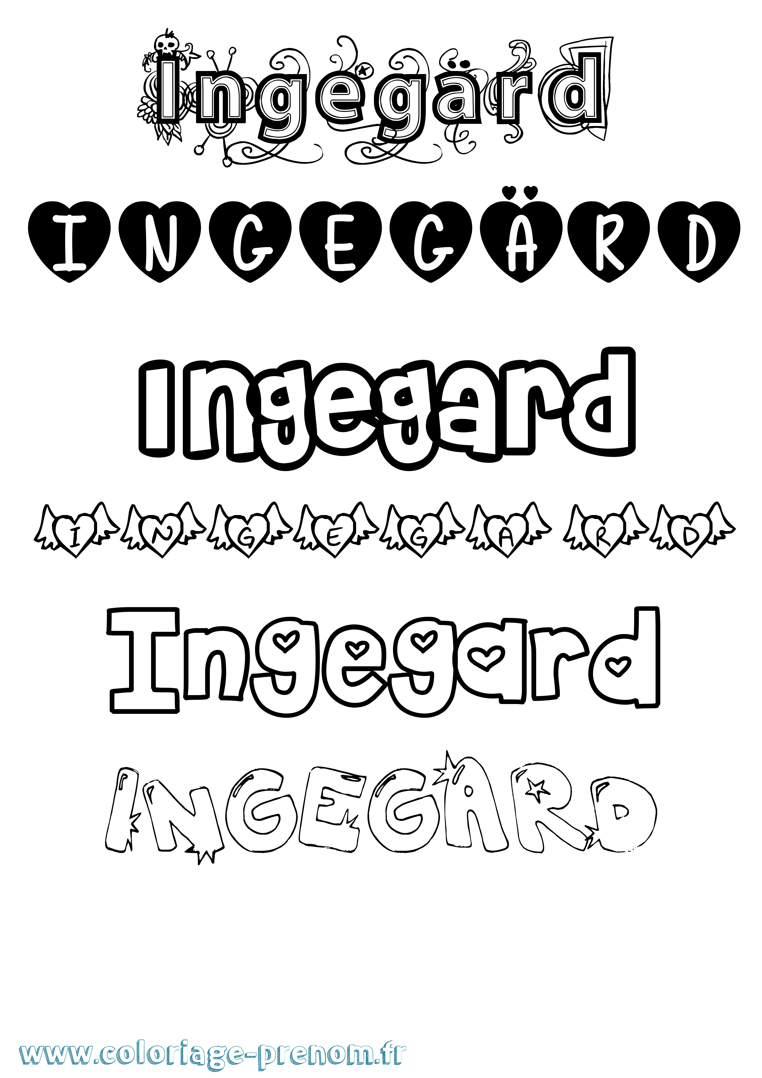 Coloriage Ingegärd Girly Coloriage prénom Ingegärd Girly