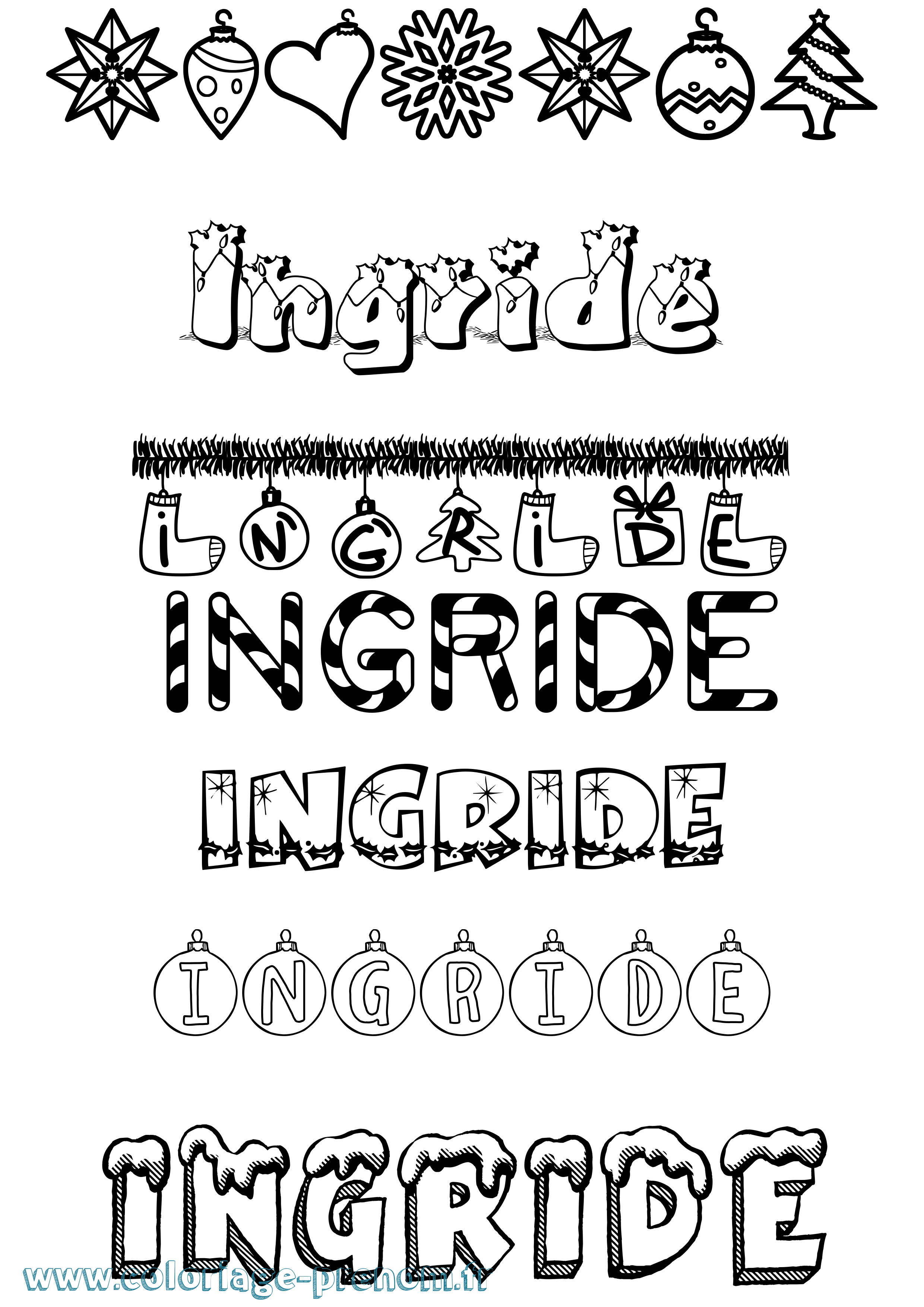Coloriage Ingride Noël Coloriage prénom Ingride Noël