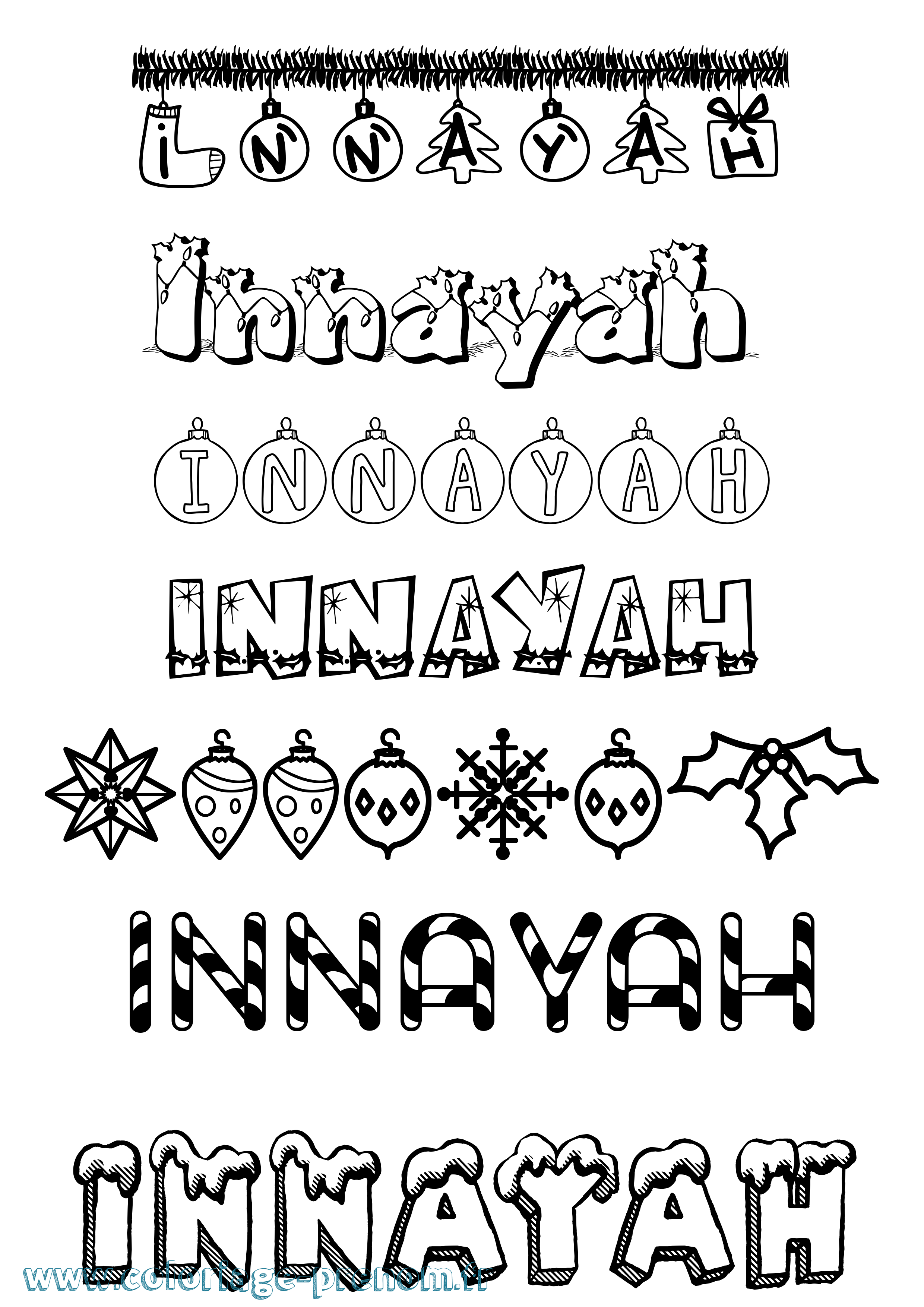 Coloriage Innayah Noël Coloriage prénom Innayah Noël