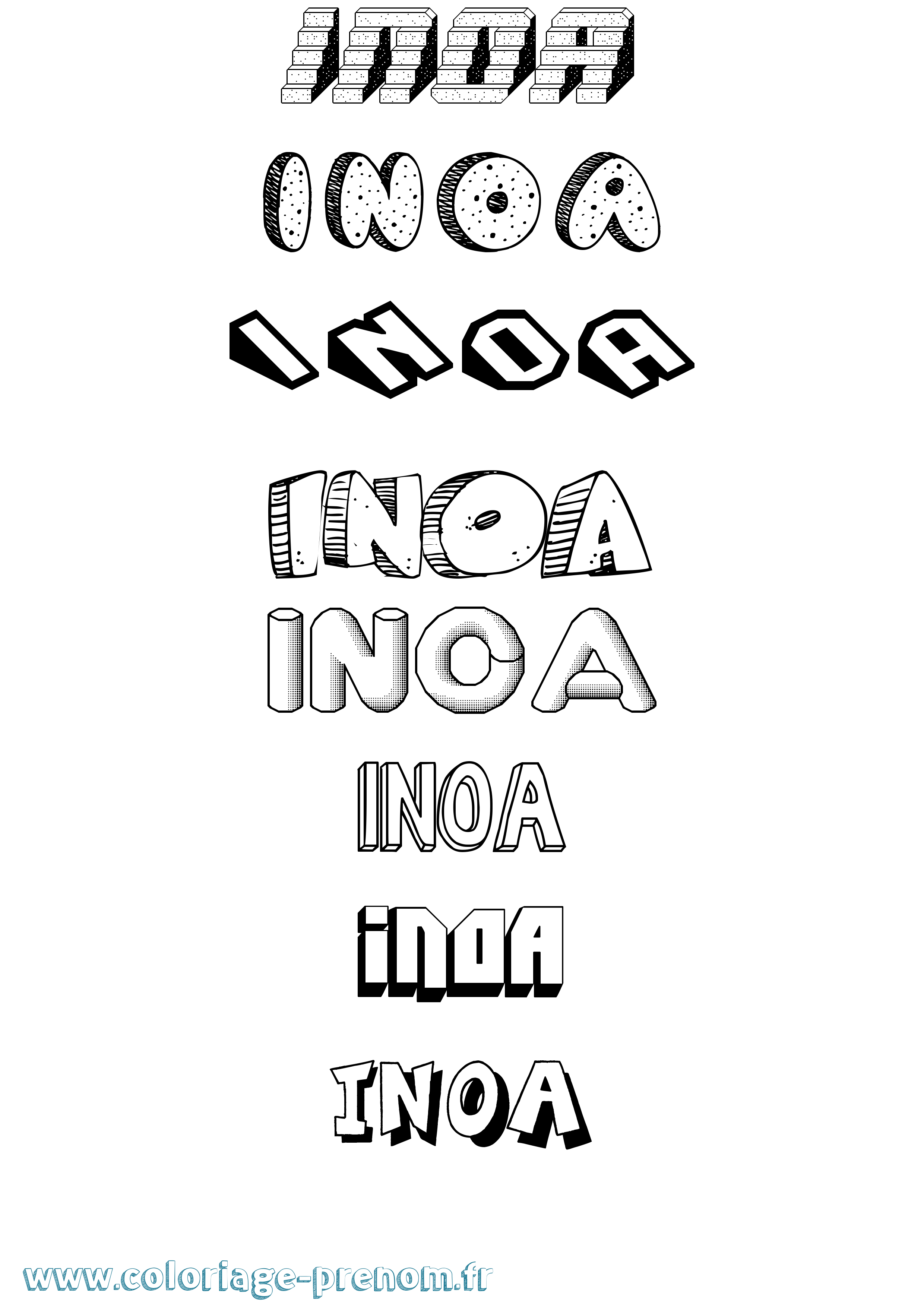Coloriage Inoa Effet 3D Coloriage prénom Inoa Effet 3D