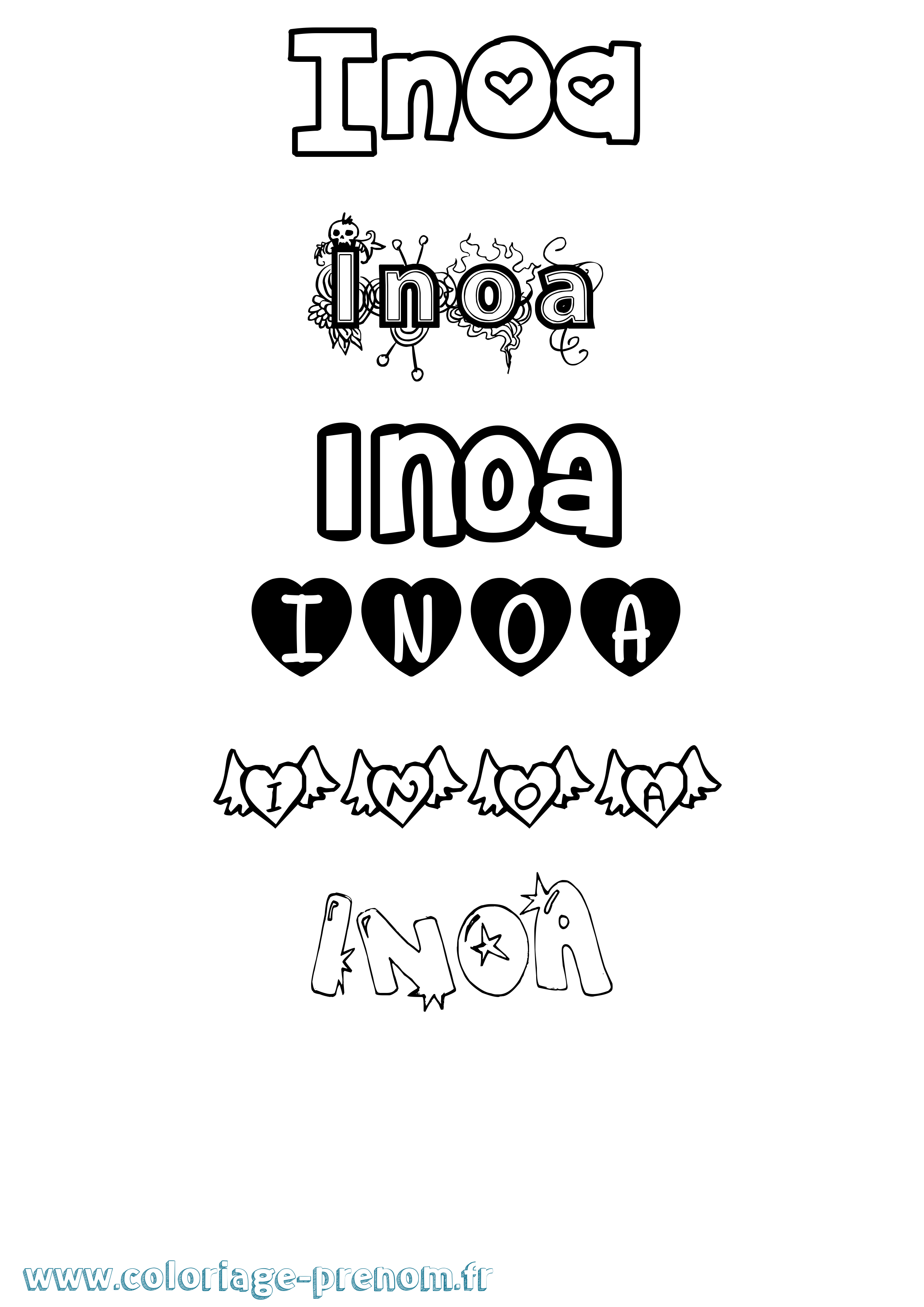 Coloriage Inoa Girly Coloriage prénom Inoa Girly