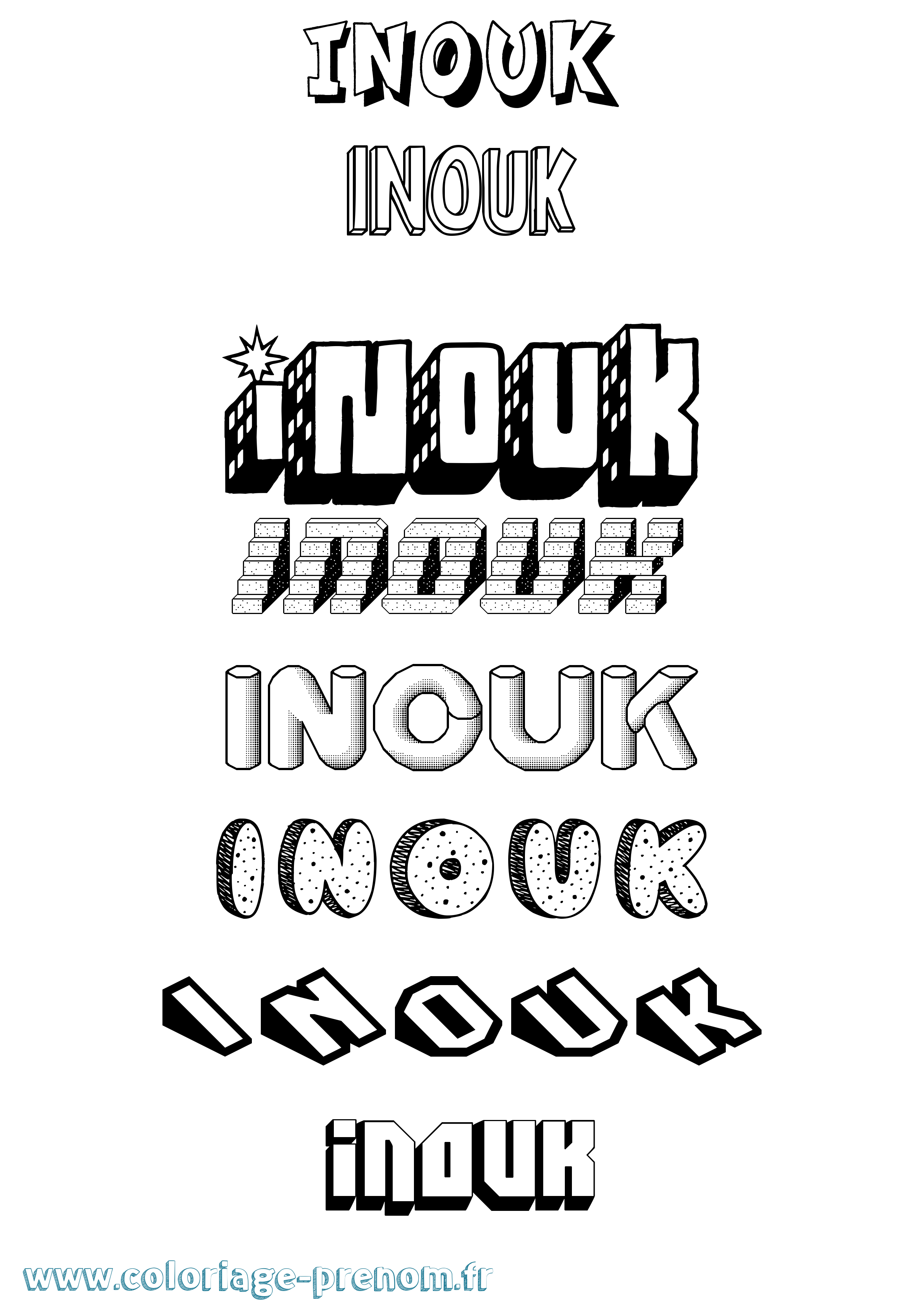 Coloriage Inouk Effet 3D Coloriage prénom Inouk Effet 3D