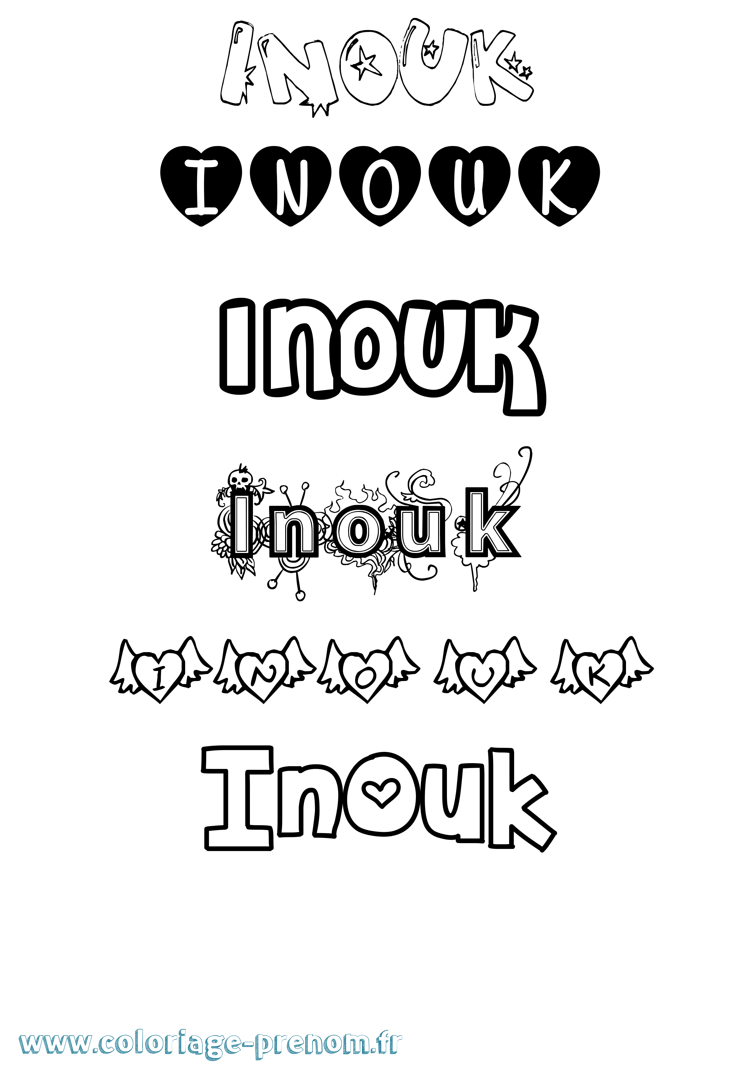 Coloriage Inouk Girly Coloriage prénom Inouk Girly