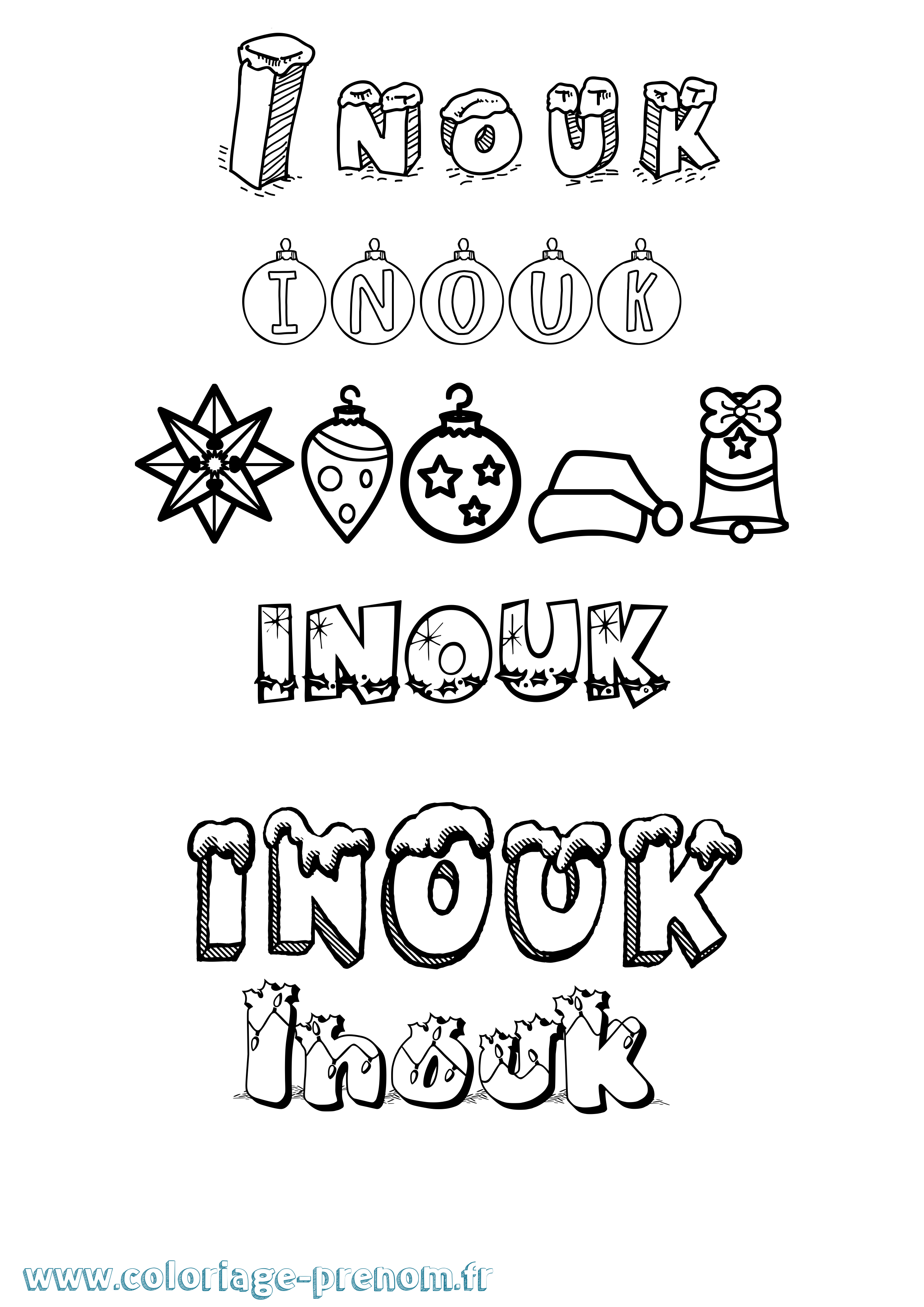 Coloriage Inouk Noël Coloriage prénom Inouk Noël