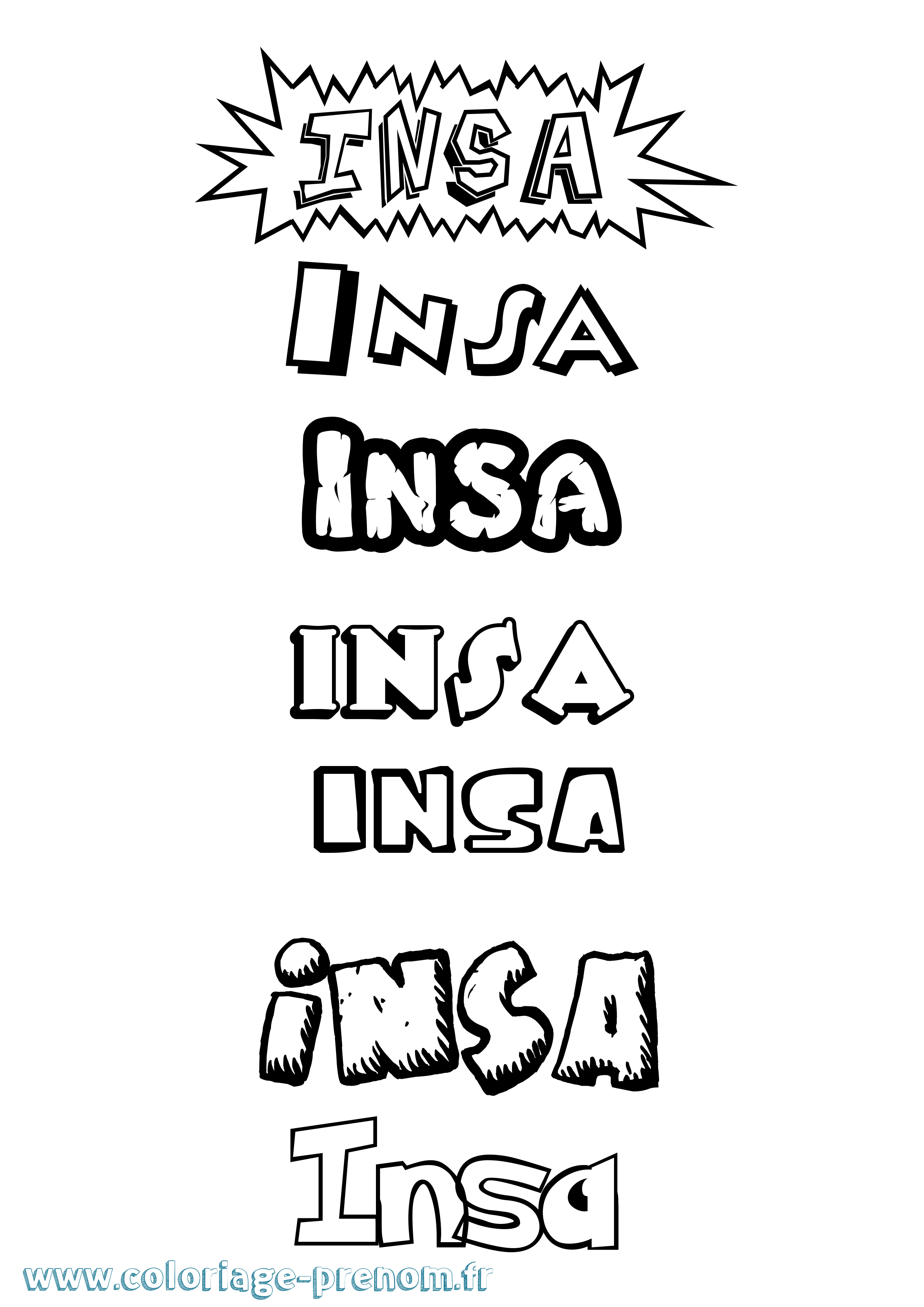 Coloriage Insa Dessin Animé Coloriage prénom Insa Dessin Animé