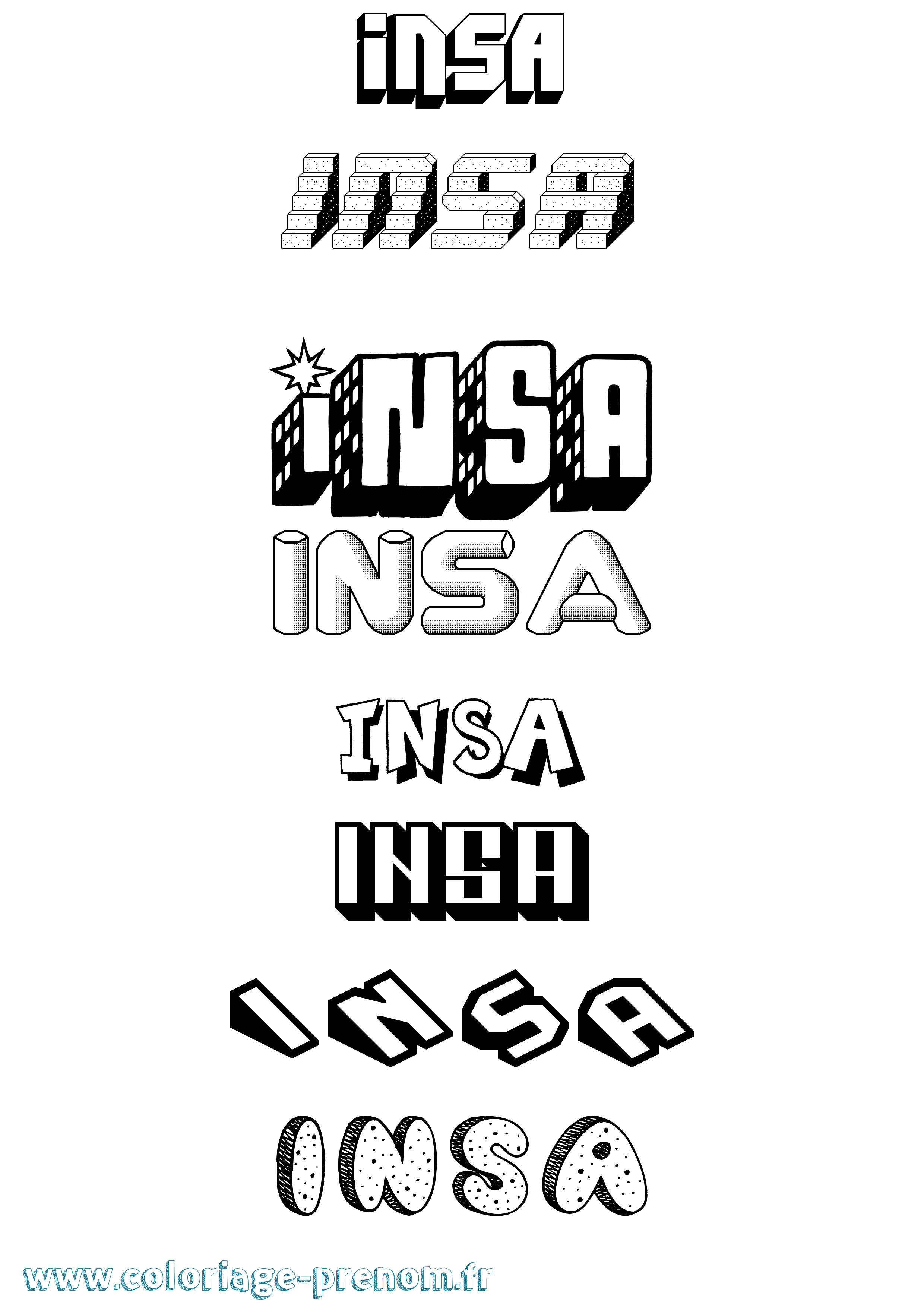 Coloriage Insa Effet 3D Coloriage prénom Insa Effet 3D