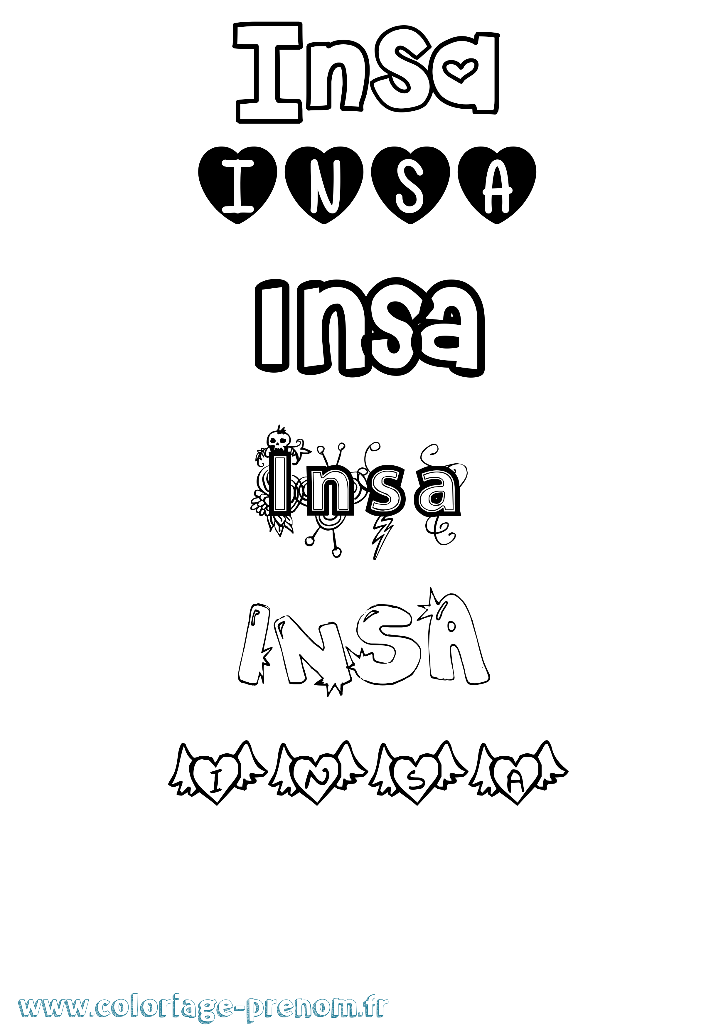 Coloriage Insa Girly Coloriage prénom Insa Girly