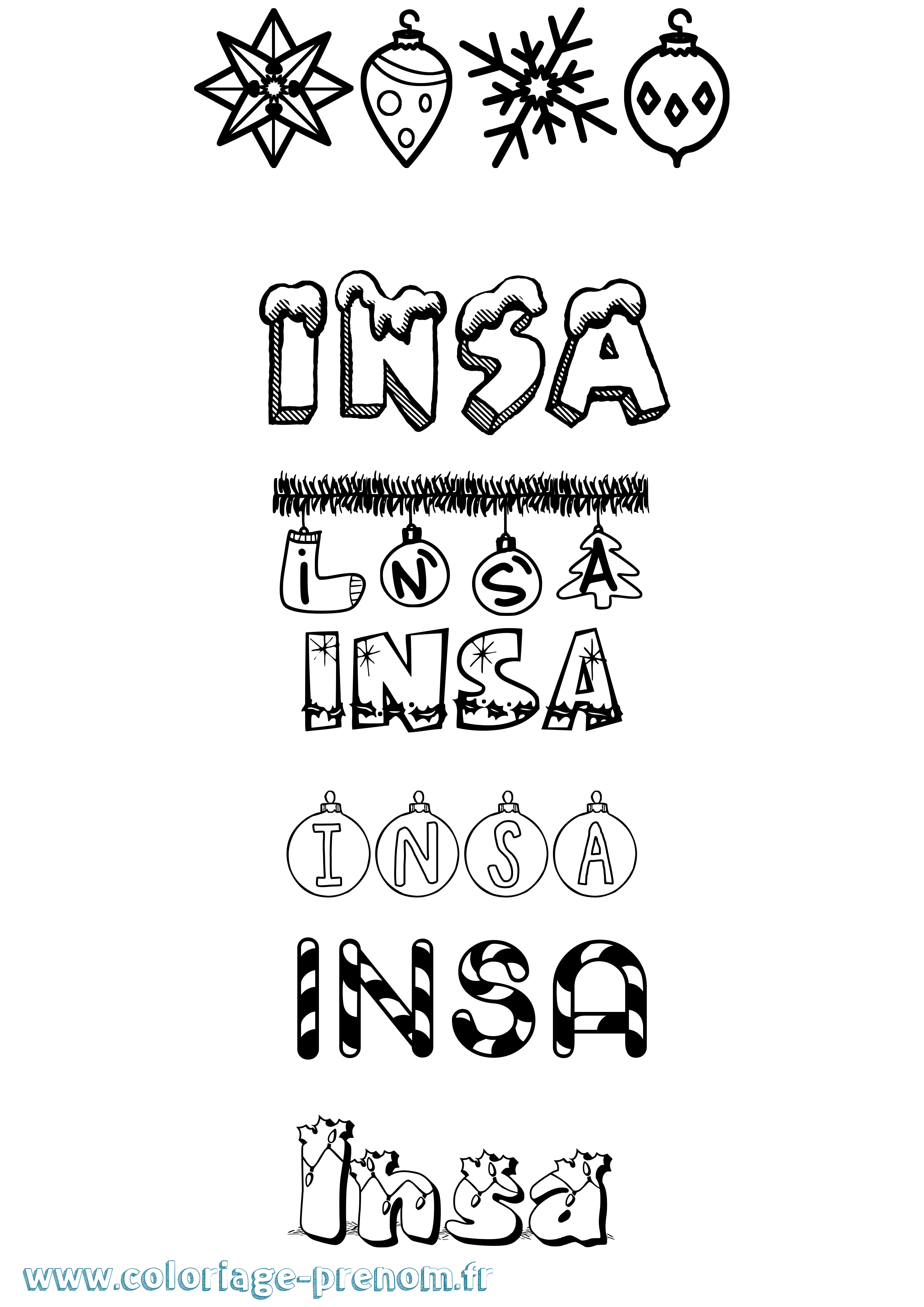 Coloriage Insa Noël Coloriage prénom Insa Noël