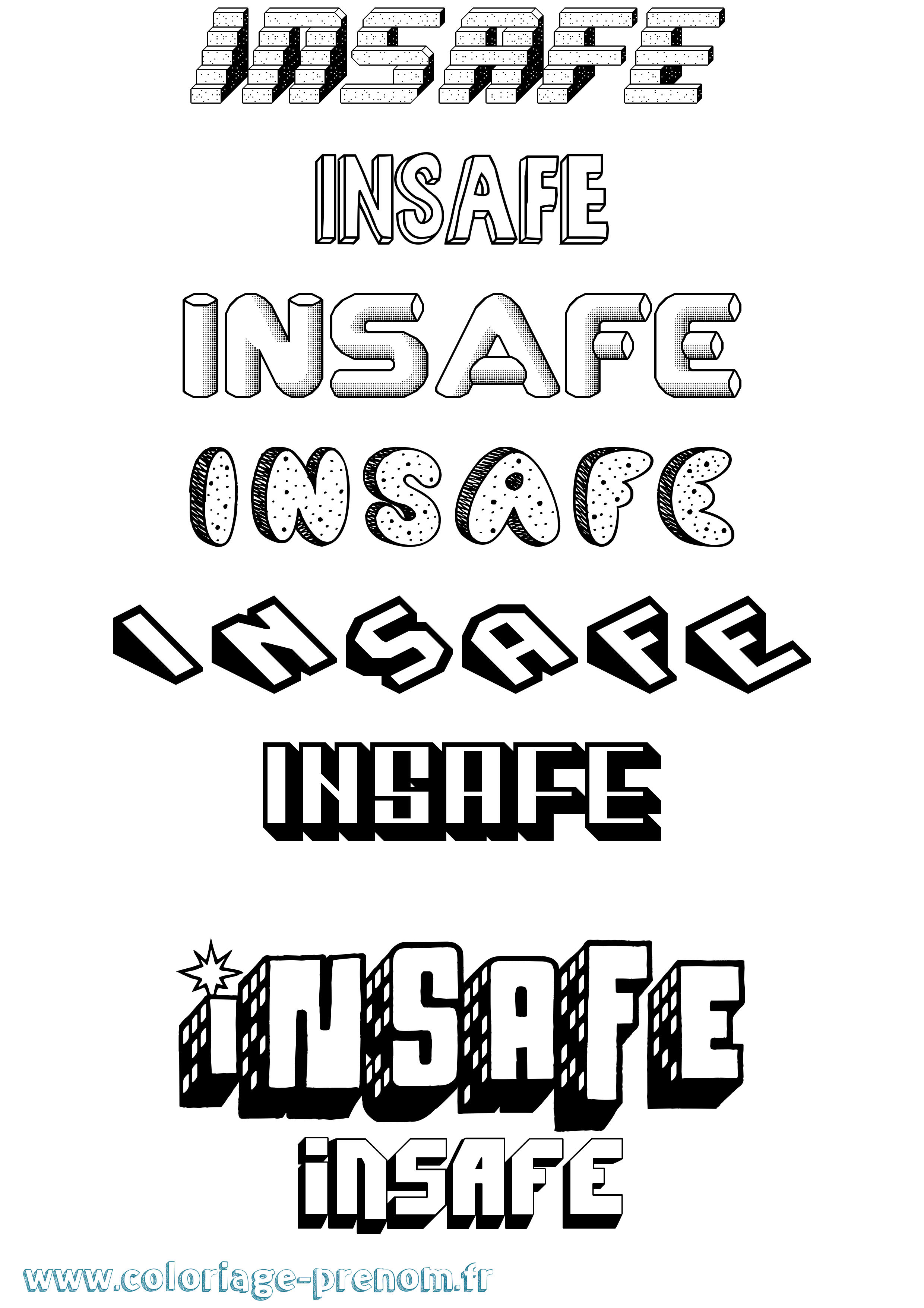 Coloriage Insafe Effet 3D Coloriage prénom Insafe Effet 3D