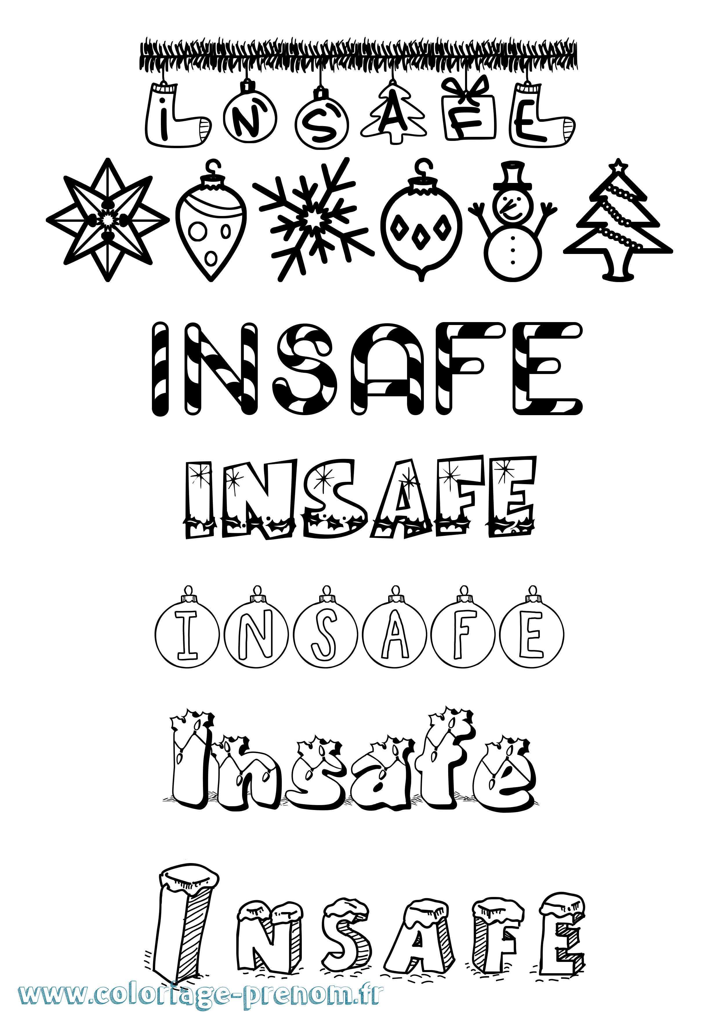 Coloriage Insafe Noël Coloriage prénom Insafe Noël