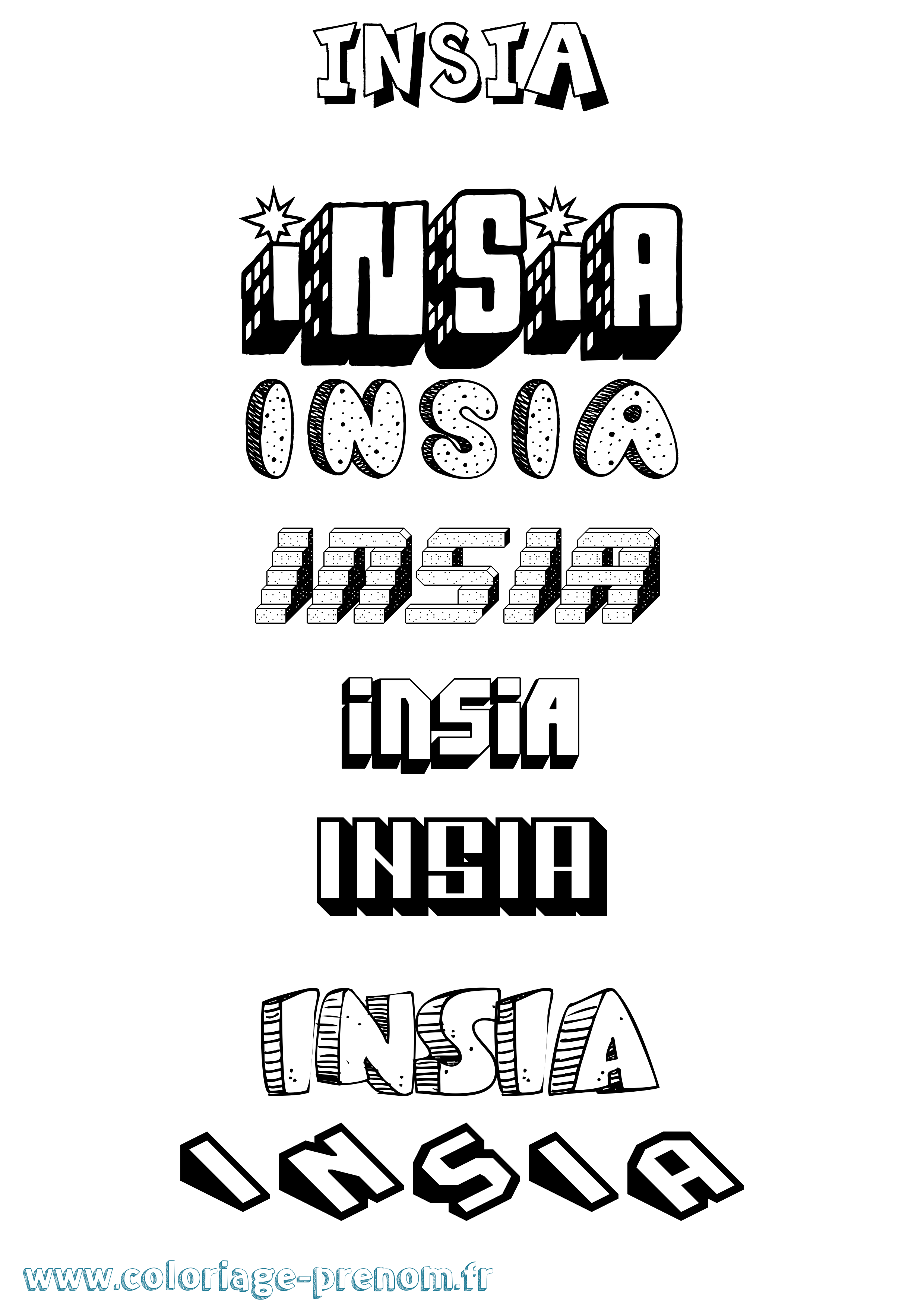 Coloriage Insia Effet 3D Coloriage prénom Insia Effet 3D