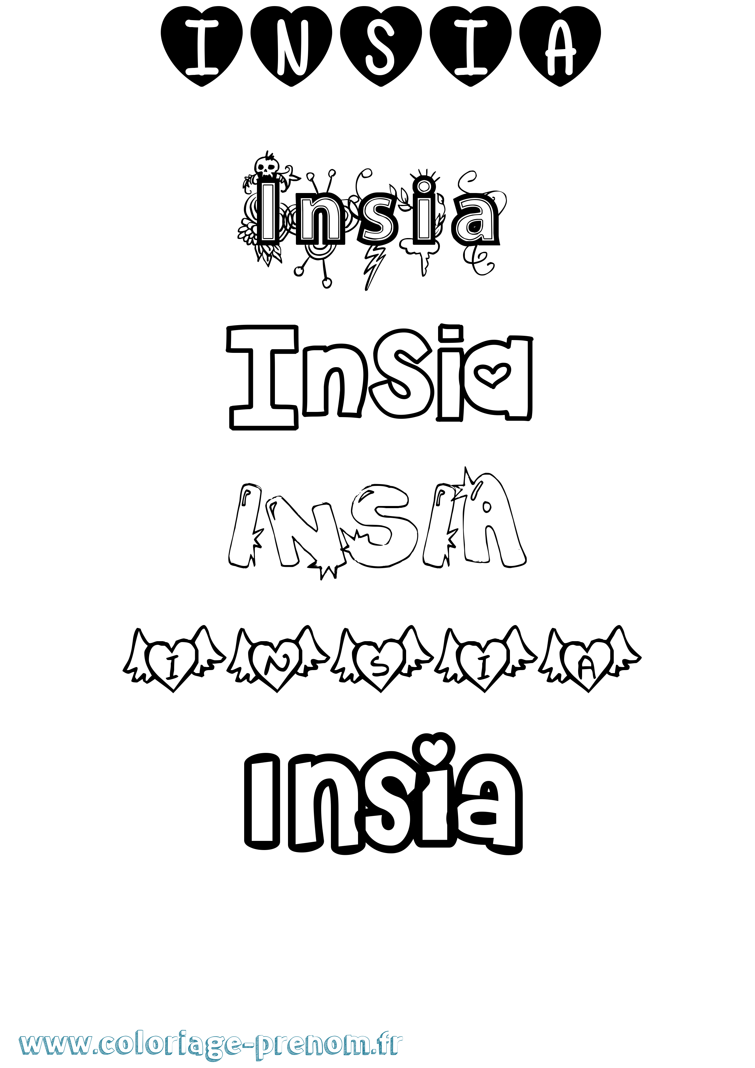 Coloriage Insia Girly Coloriage prénom Insia Girly