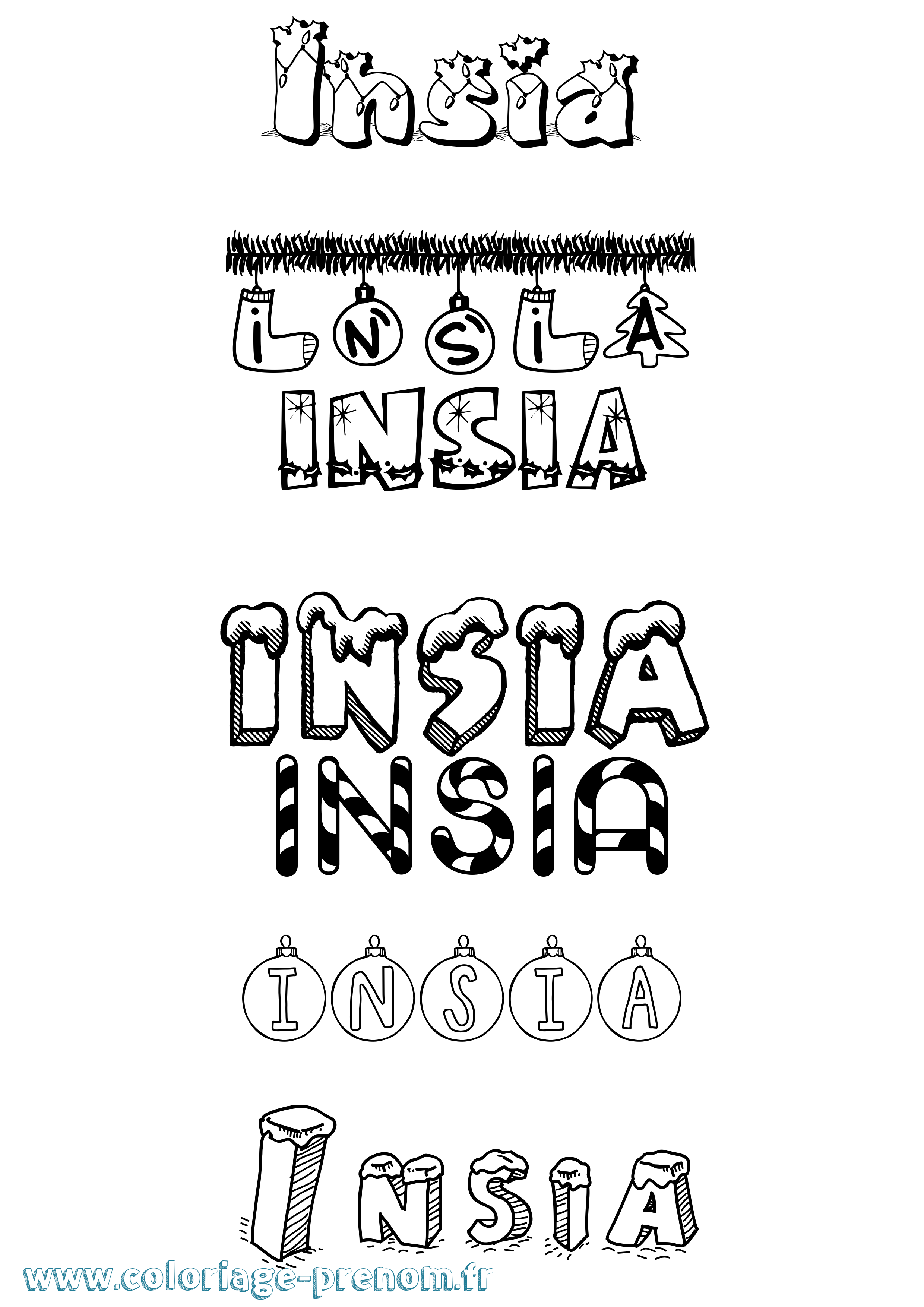 Coloriage Insia Noël Coloriage prénom Insia Noël