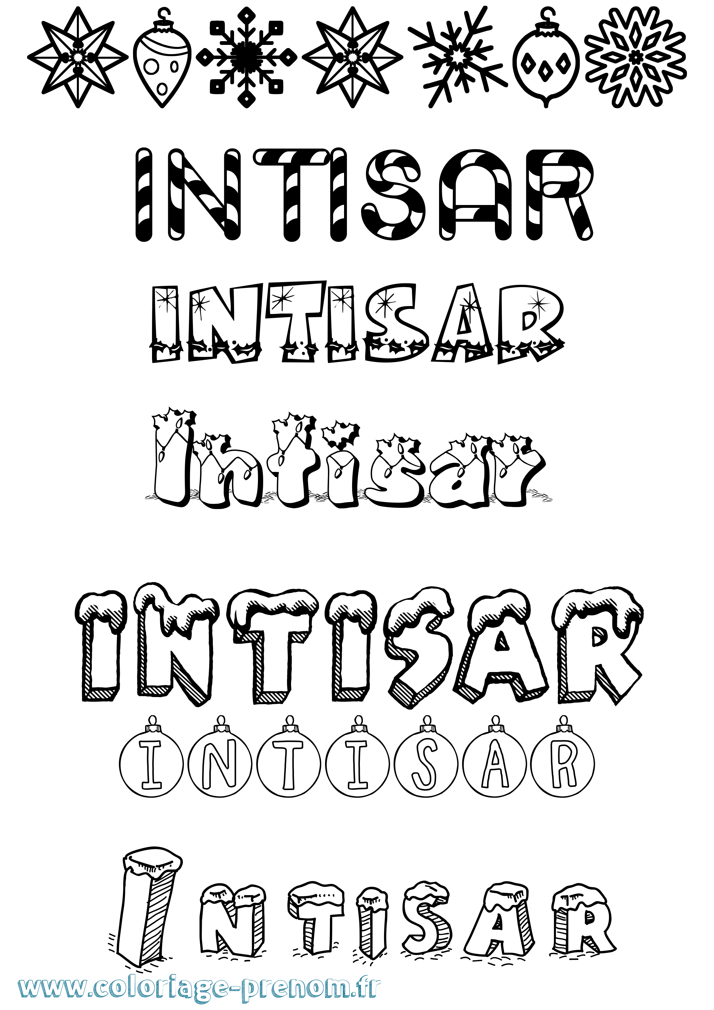 Coloriage Intisar Noël Coloriage prénom Intisar Noël