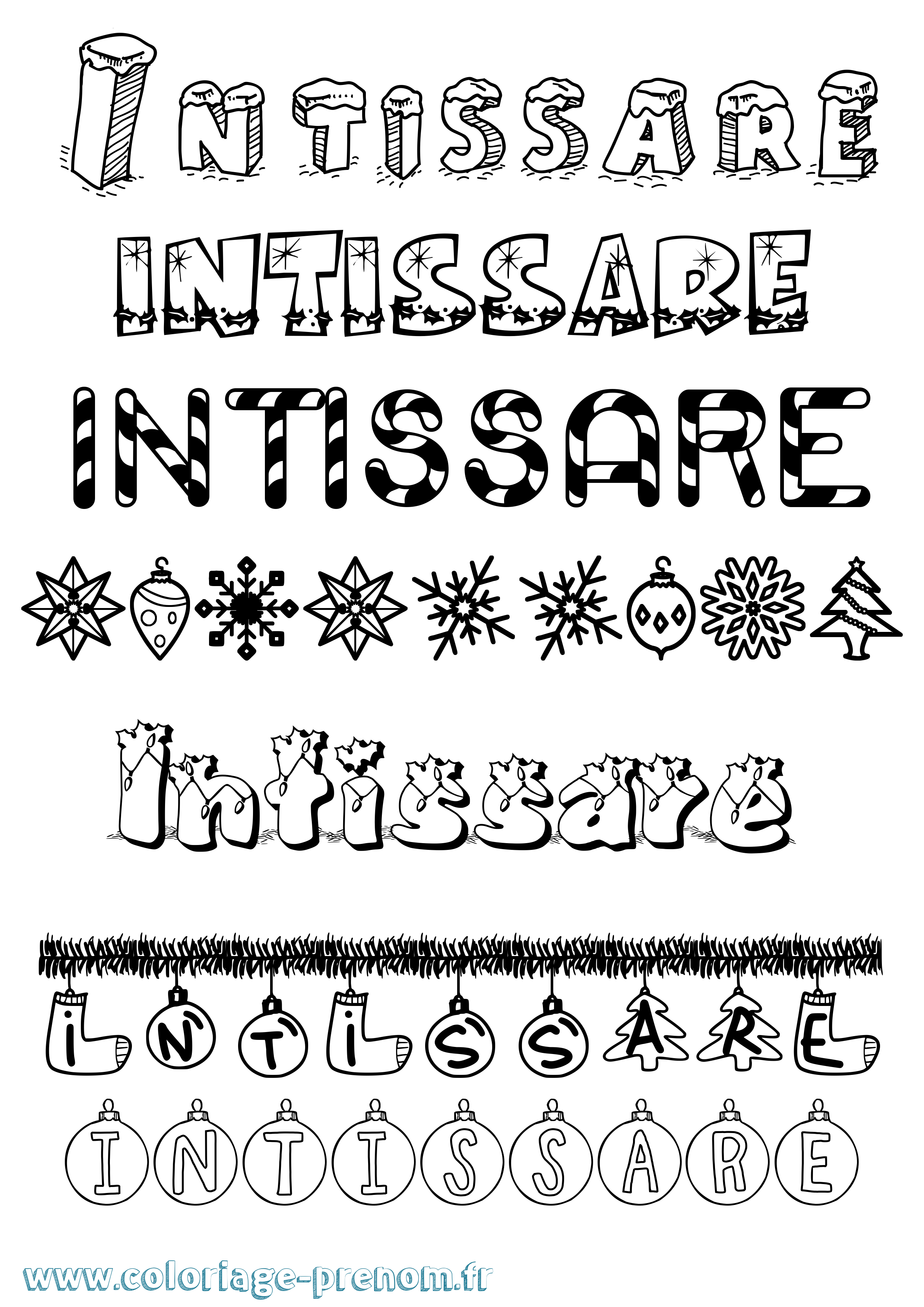 Coloriage Intissare Noël Coloriage prénom Intissare Noël