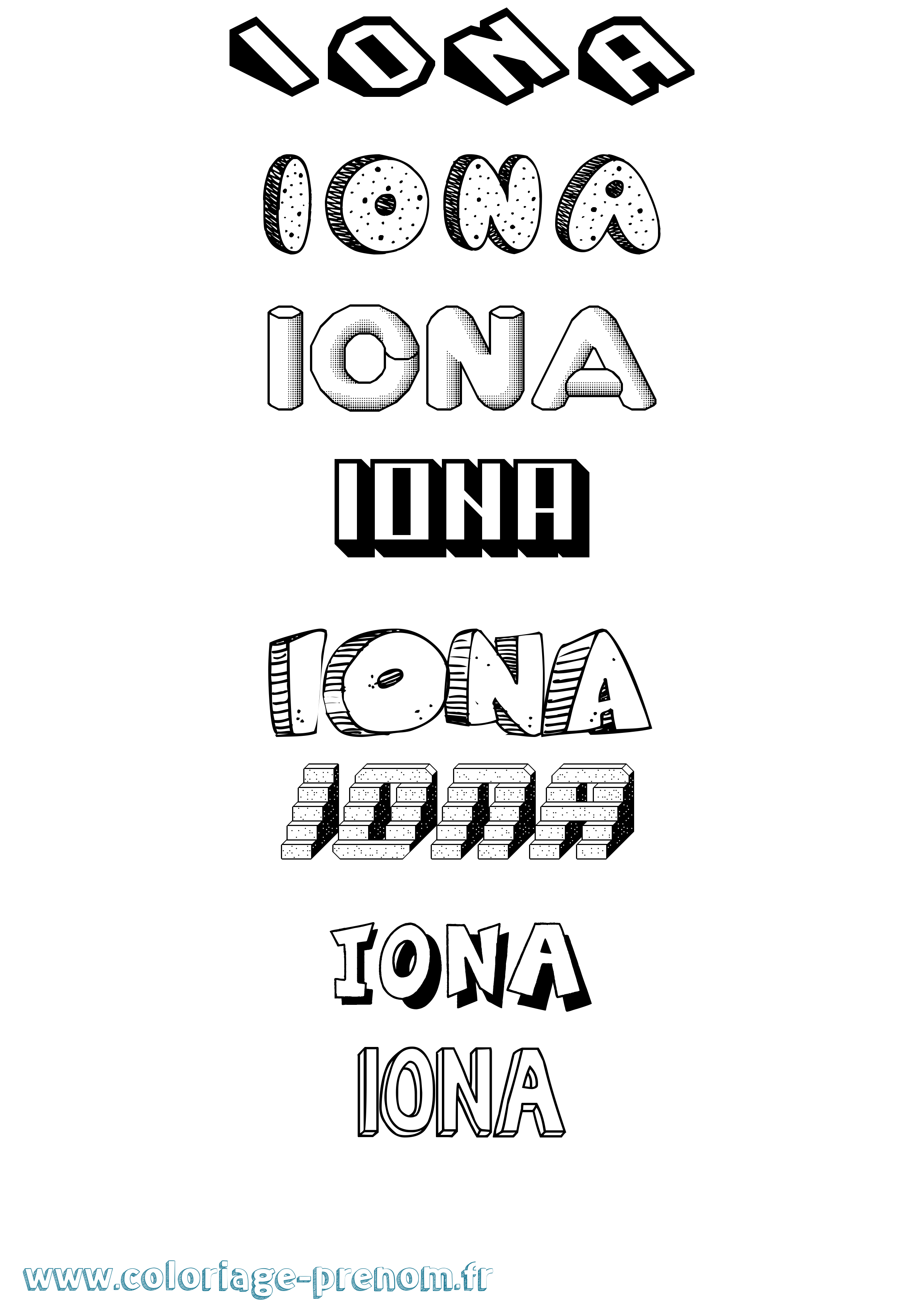 Coloriage Iona Effet 3D Coloriage prénom Iona Effet 3D