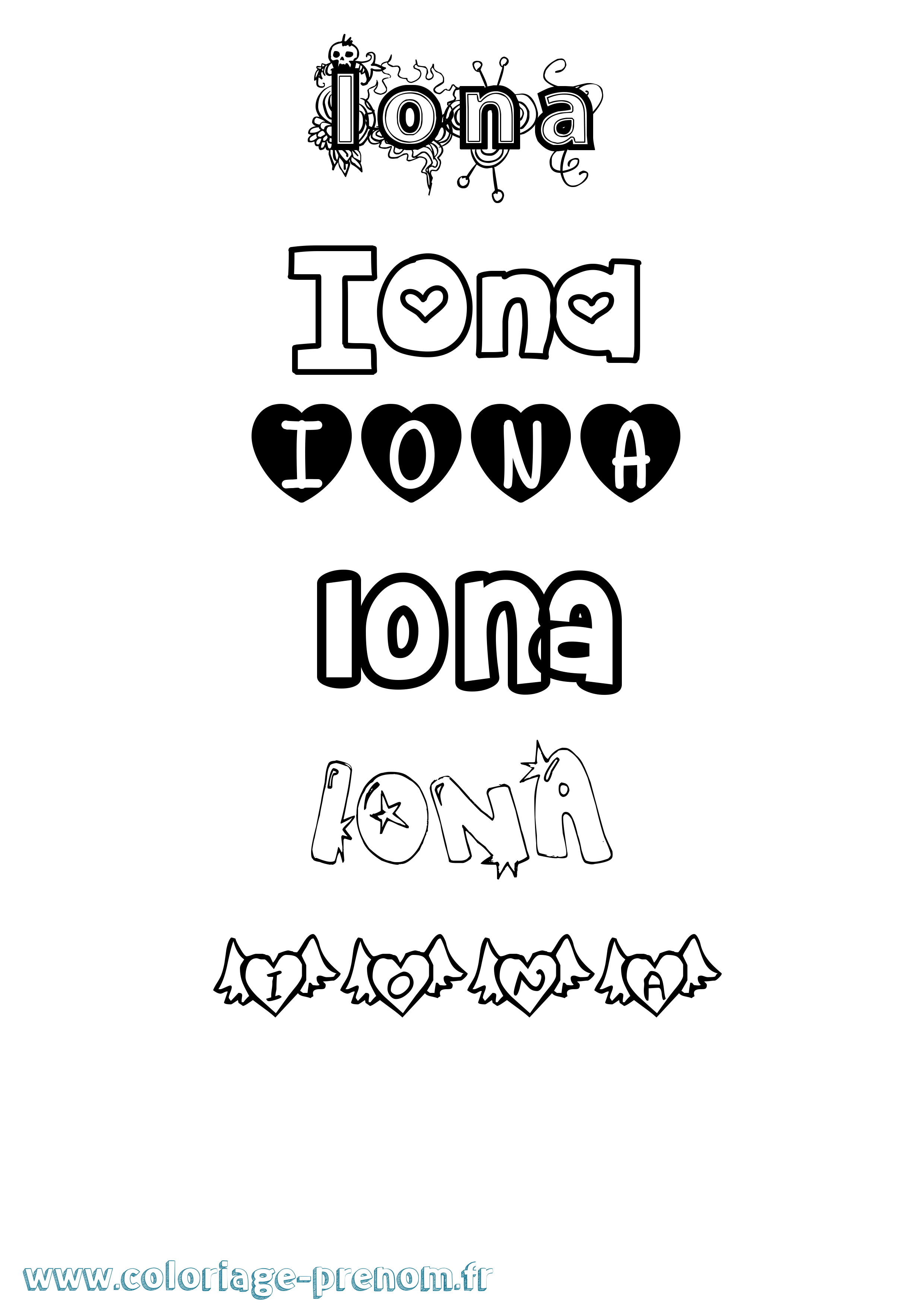 Coloriage Iona Girly Coloriage prénom Iona Girly