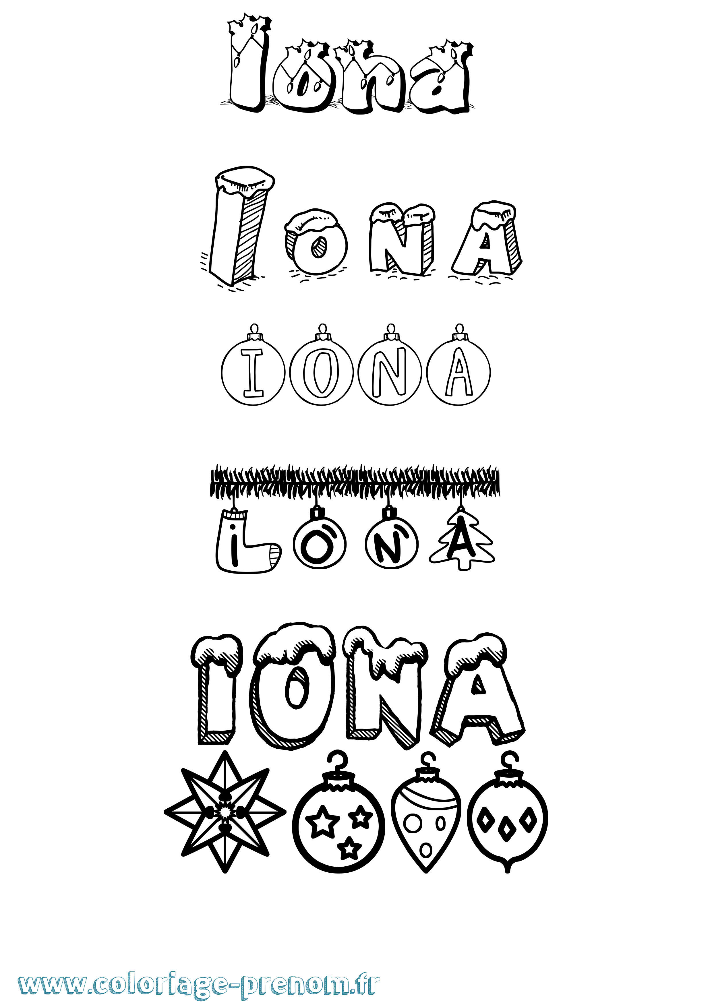 Coloriage Iona Noël Coloriage prénom Iona Noël