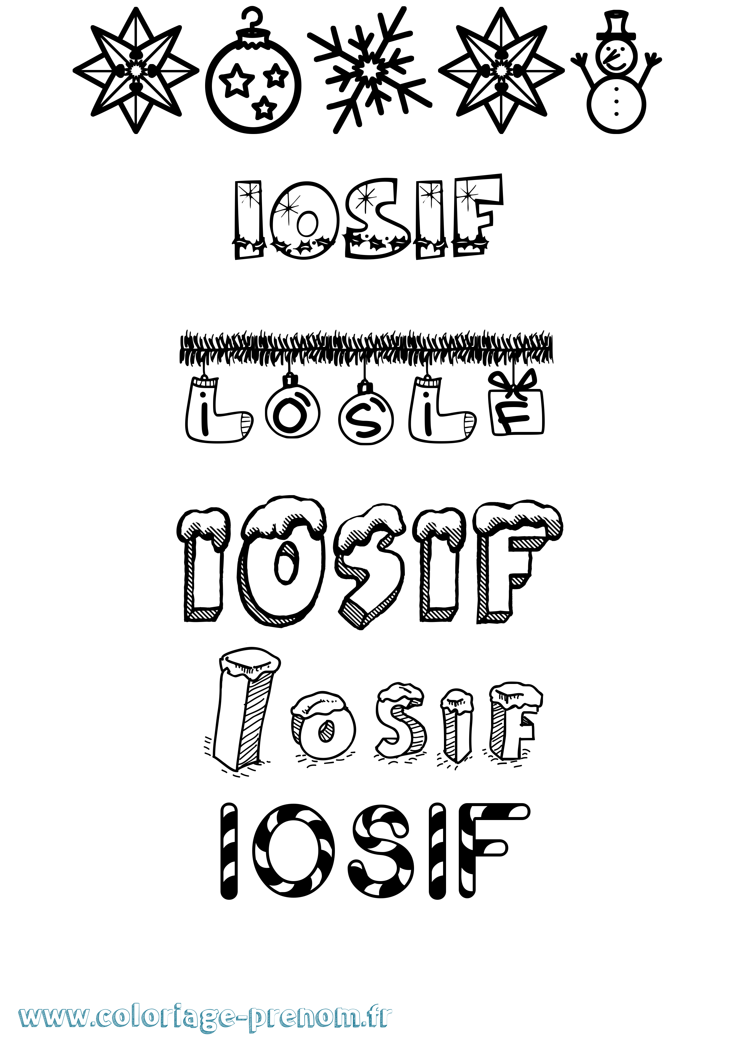 Coloriage Iosif Noël Coloriage prénom Iosif Noël