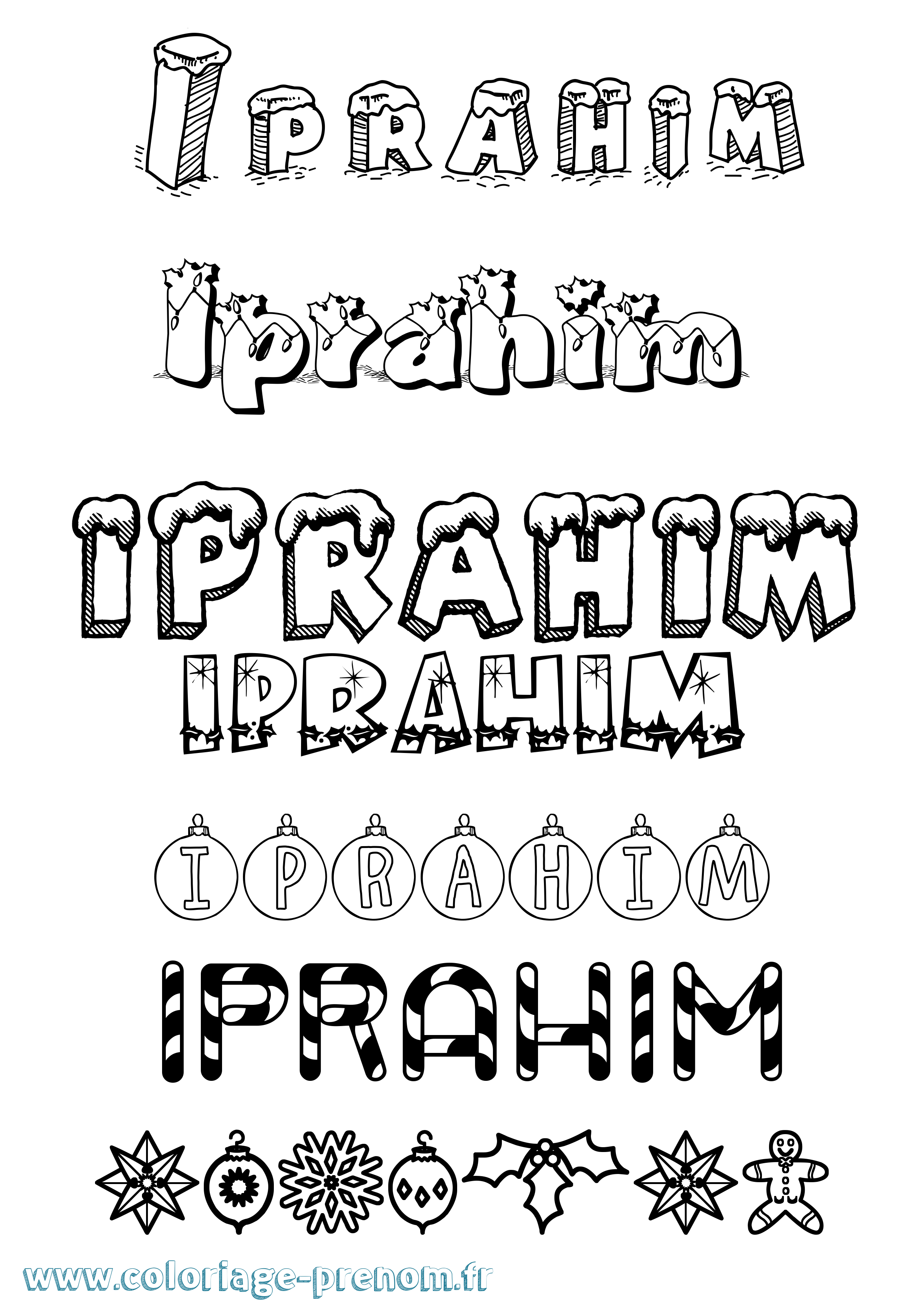 Coloriage Iprahim Noël Coloriage prénom Iprahim Noël