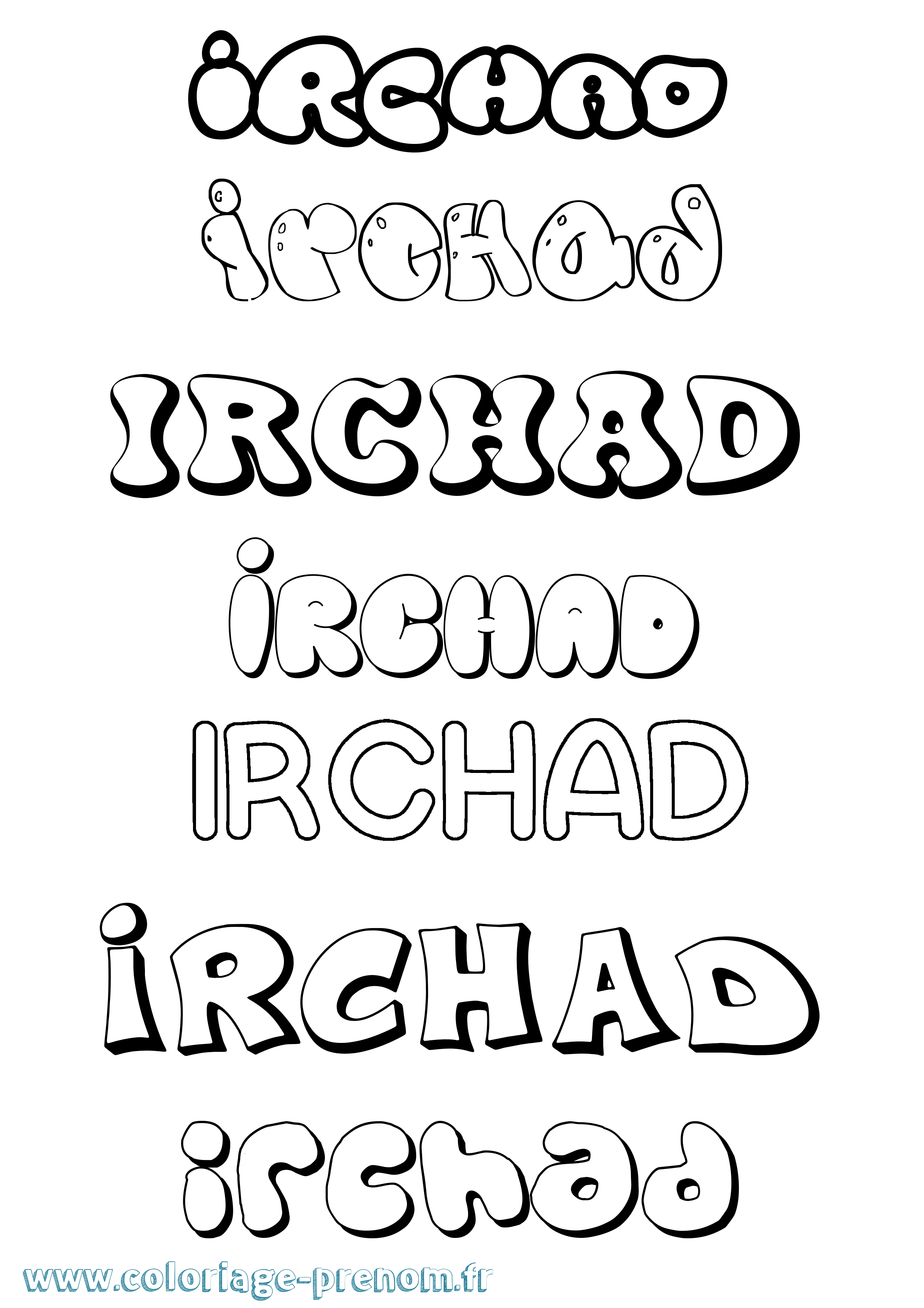 Coloriage Irchad Bubble Coloriage prénom Irchad Bubble