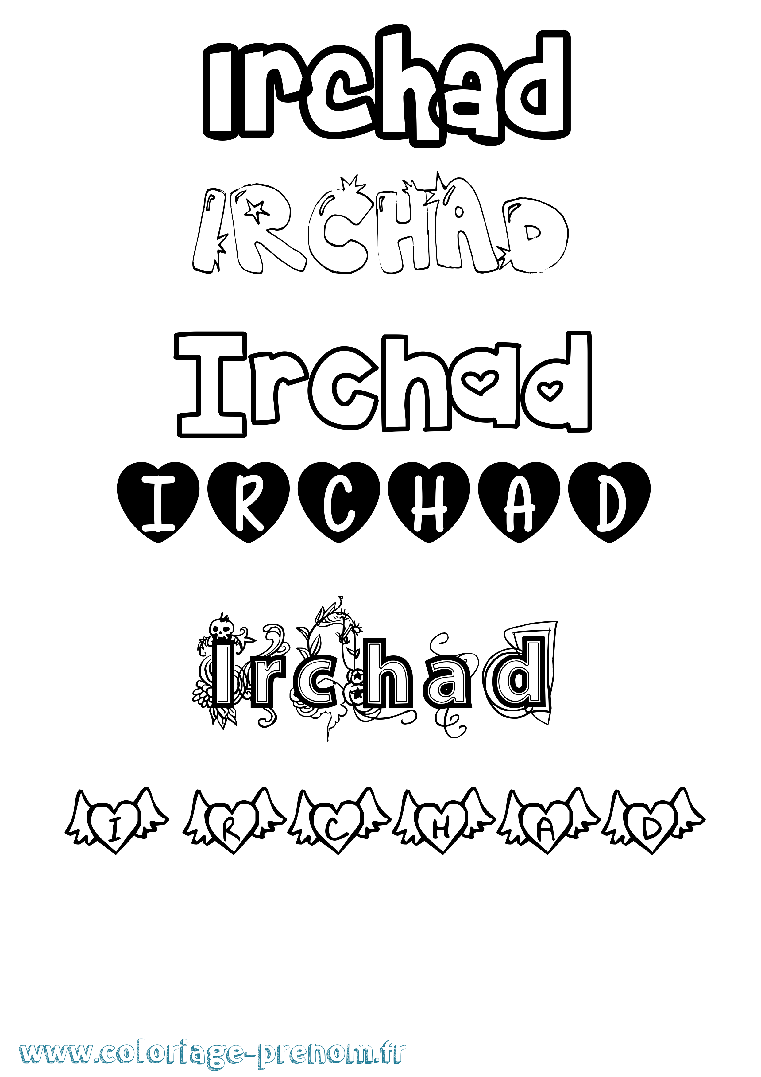 Coloriage Irchad Girly Coloriage prénom Irchad Girly