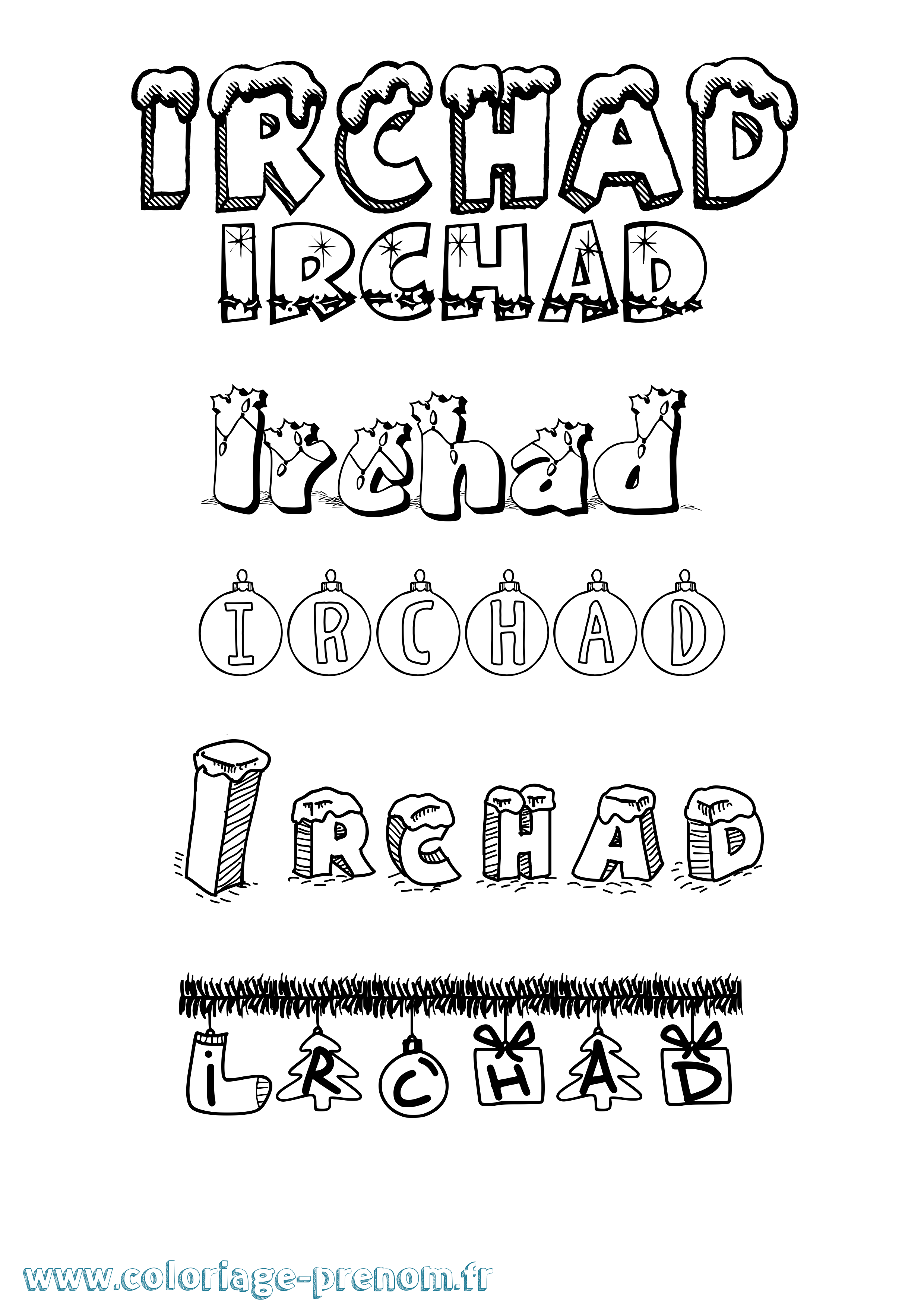 Coloriage Irchad Noël Coloriage prénom Irchad Noël