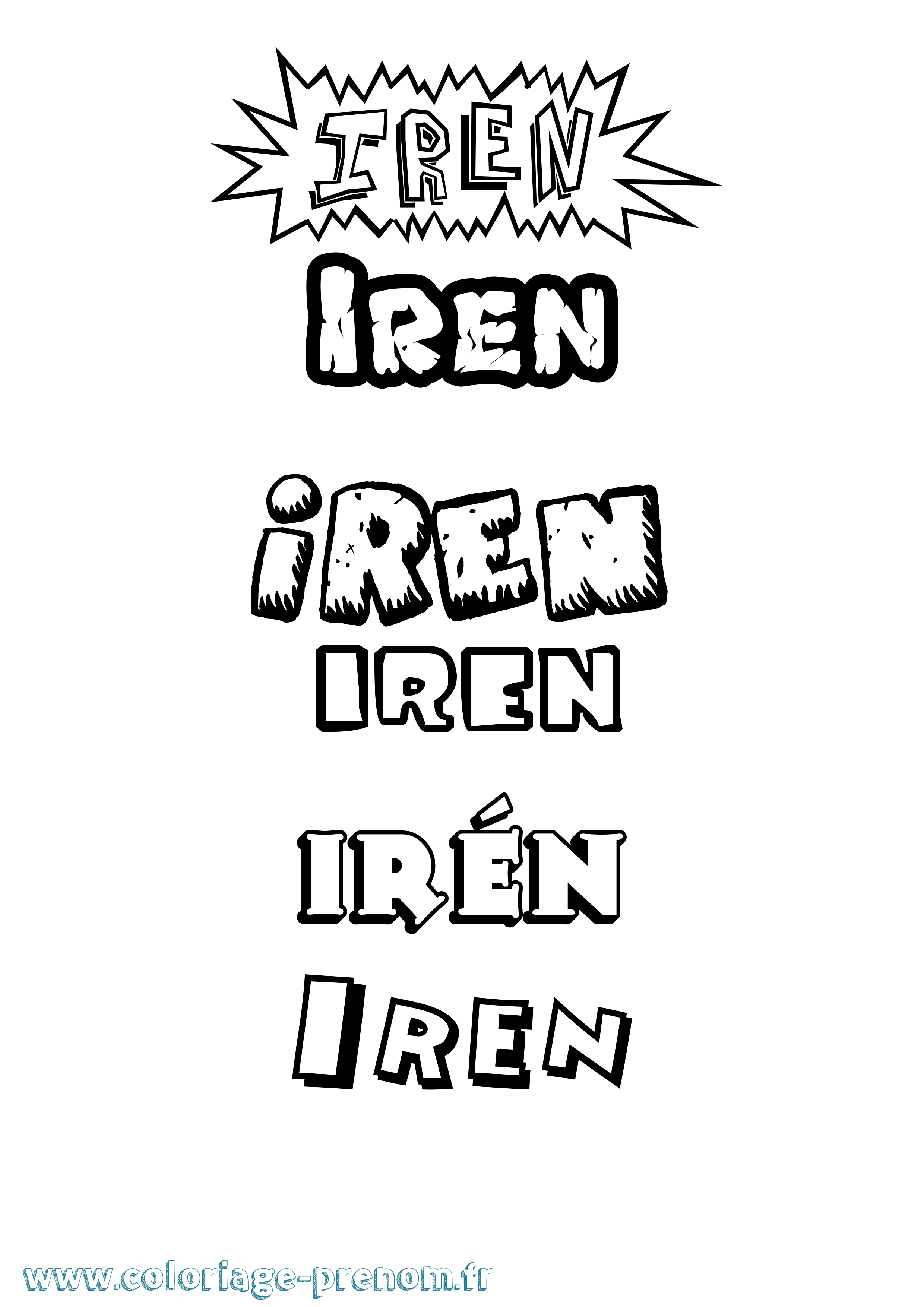 Coloriage Irén Dessin Animé Coloriage prénom Irén Dessin Animé