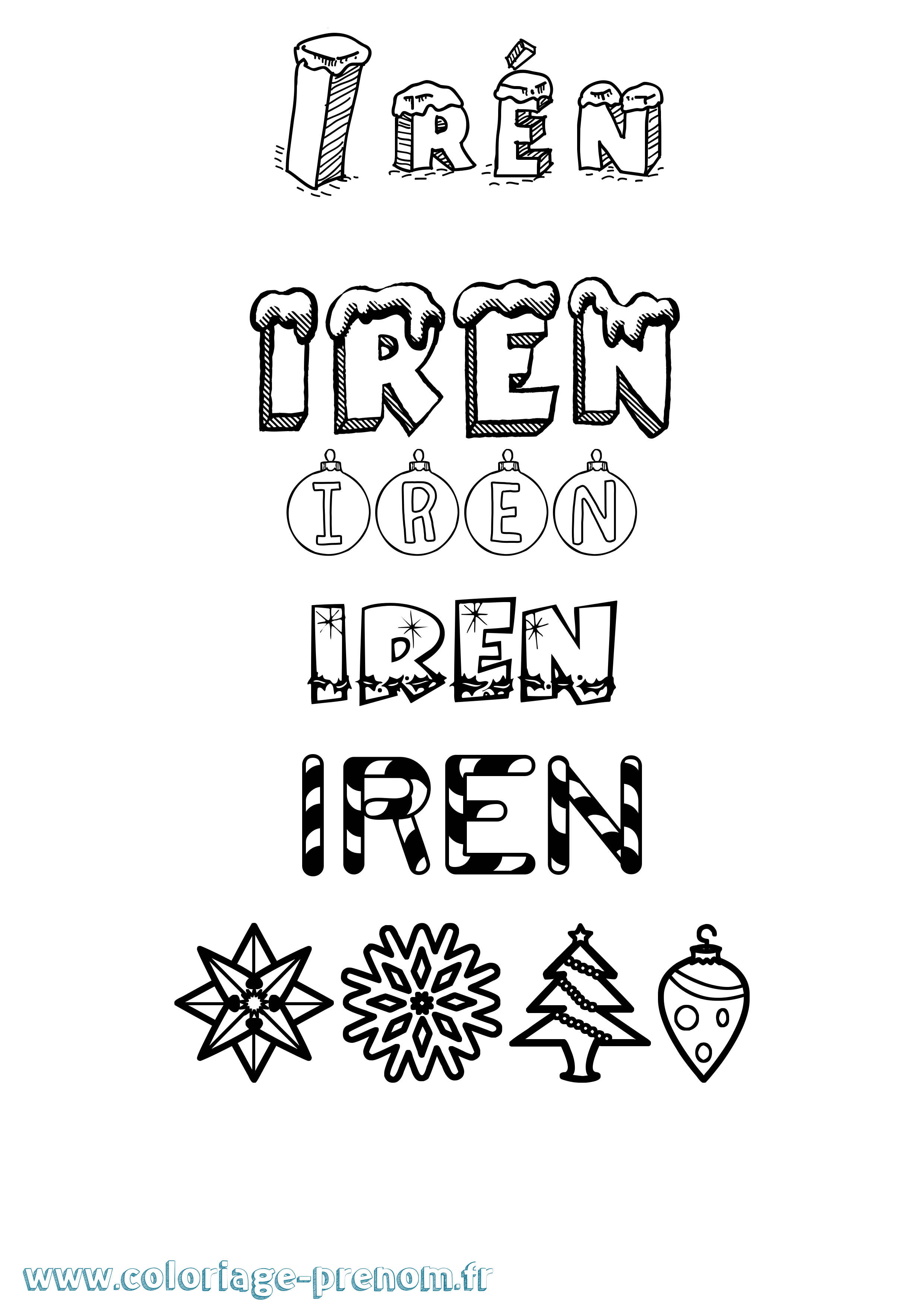 Coloriage Irén Noël Coloriage prénom Irén Noël