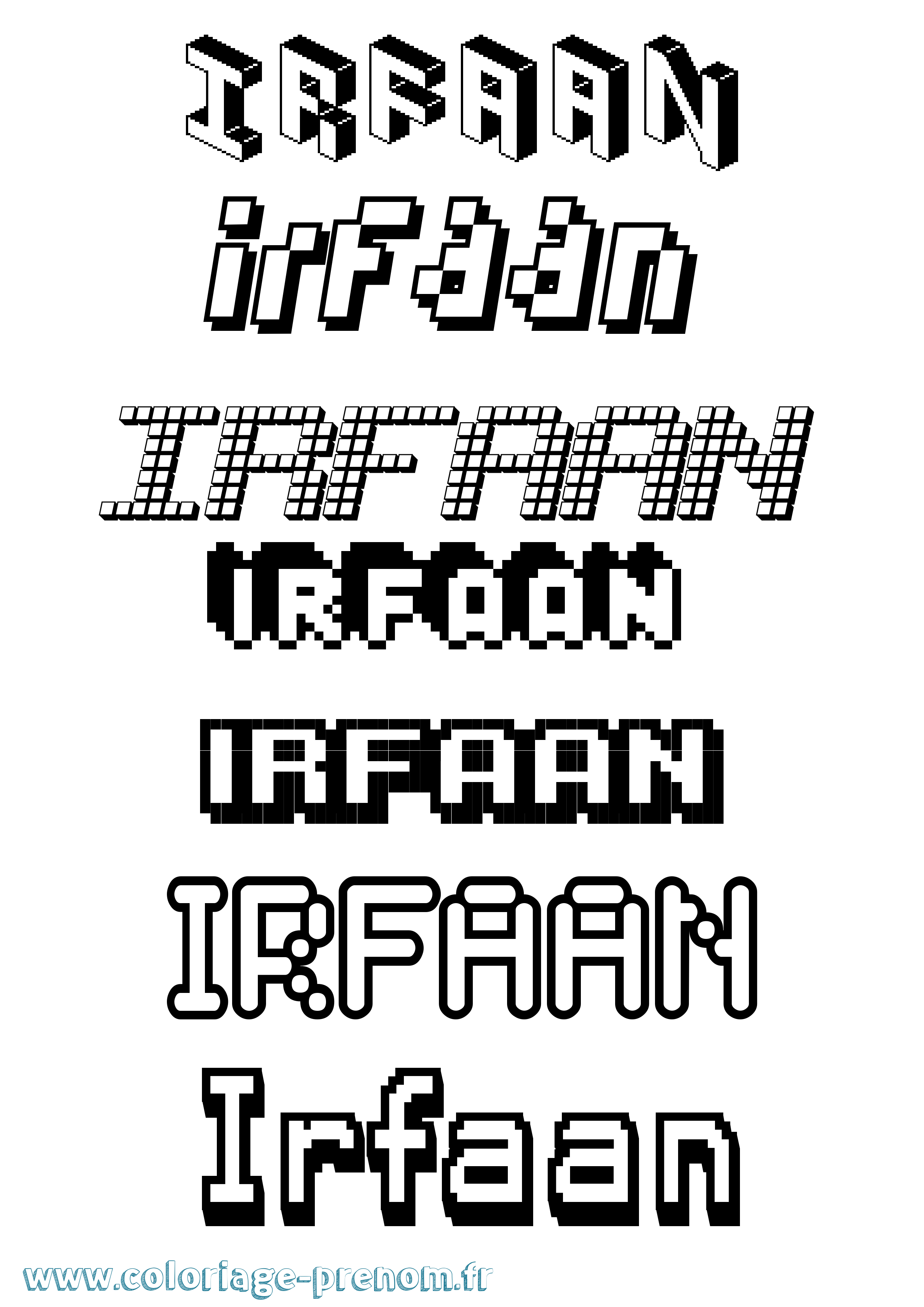 Coloriage Irfaan Pixel Coloriage prénom Irfaan Pixel