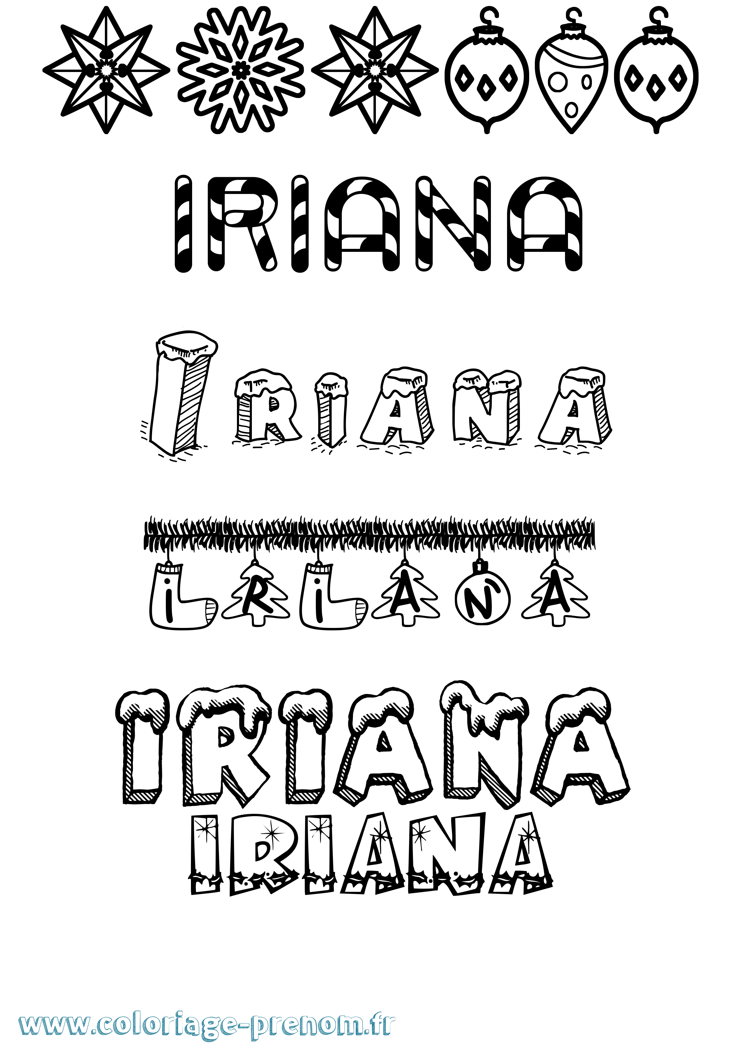 Coloriage Iriana Noël Coloriage prénom Iriana Noël