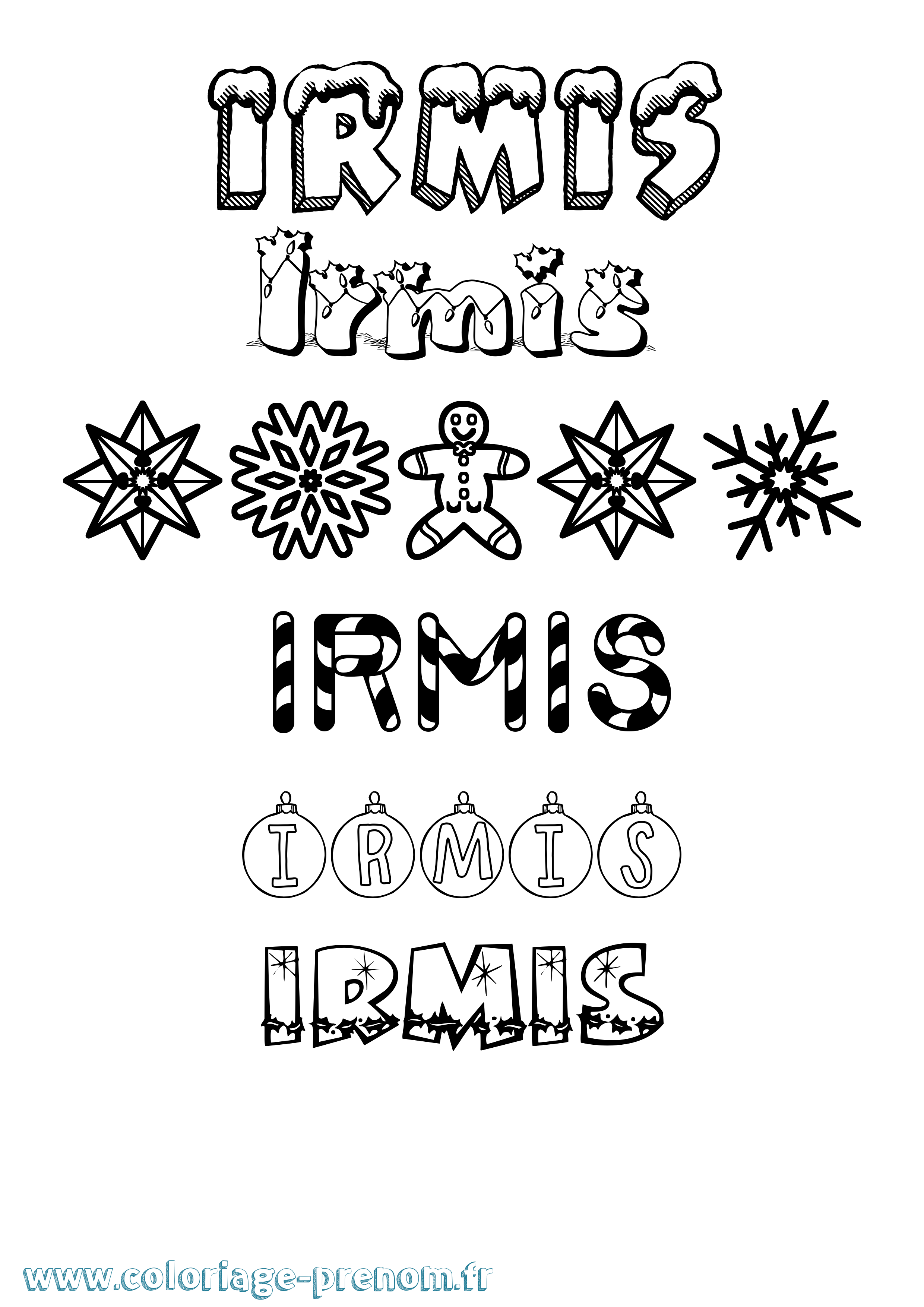 Coloriage Irmis Noël Coloriage prénom Irmis Noël