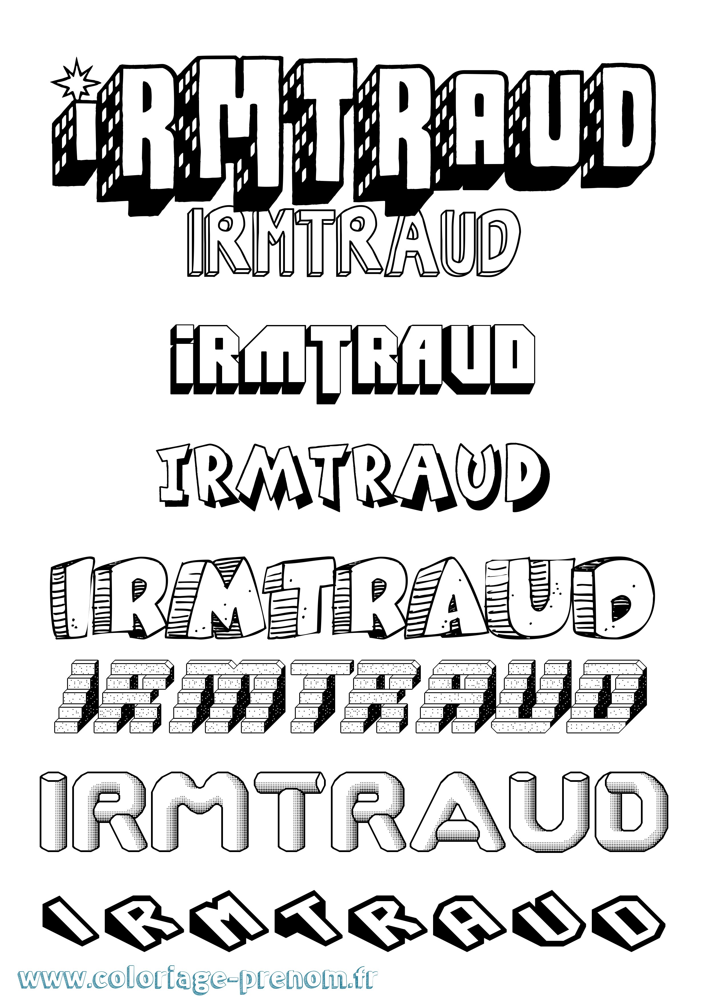 Coloriage Irmtraud Effet 3D Coloriage prénom Irmtraud Effet 3D
