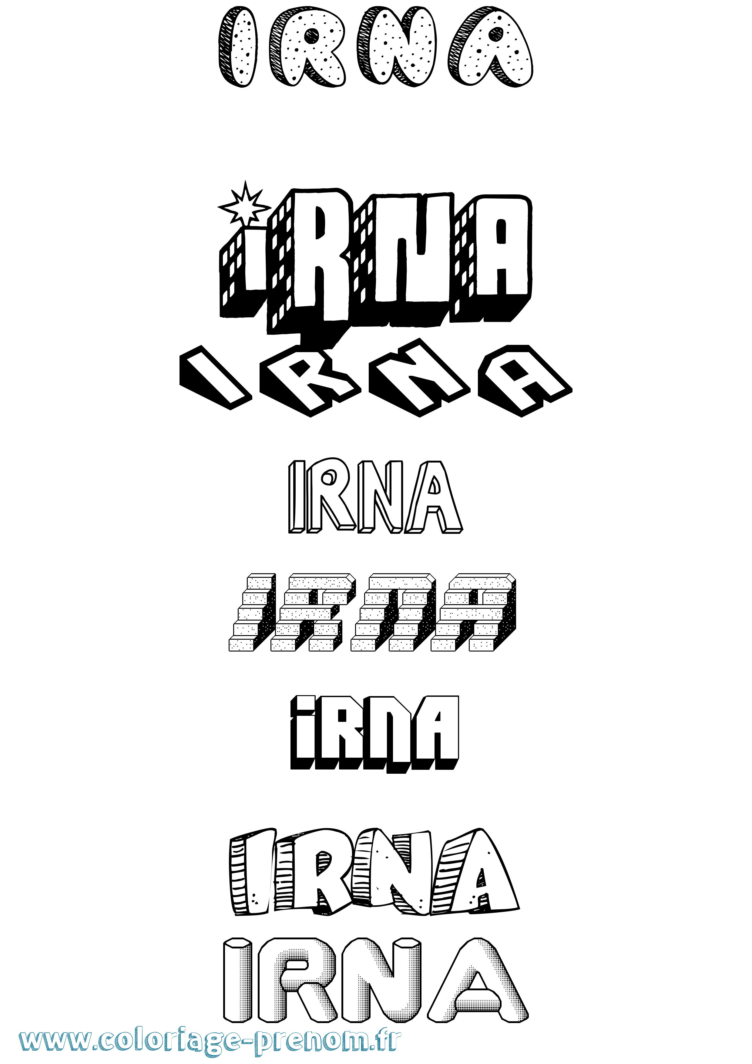 Coloriage Irna Effet 3D Coloriage prénom Irna Effet 3D