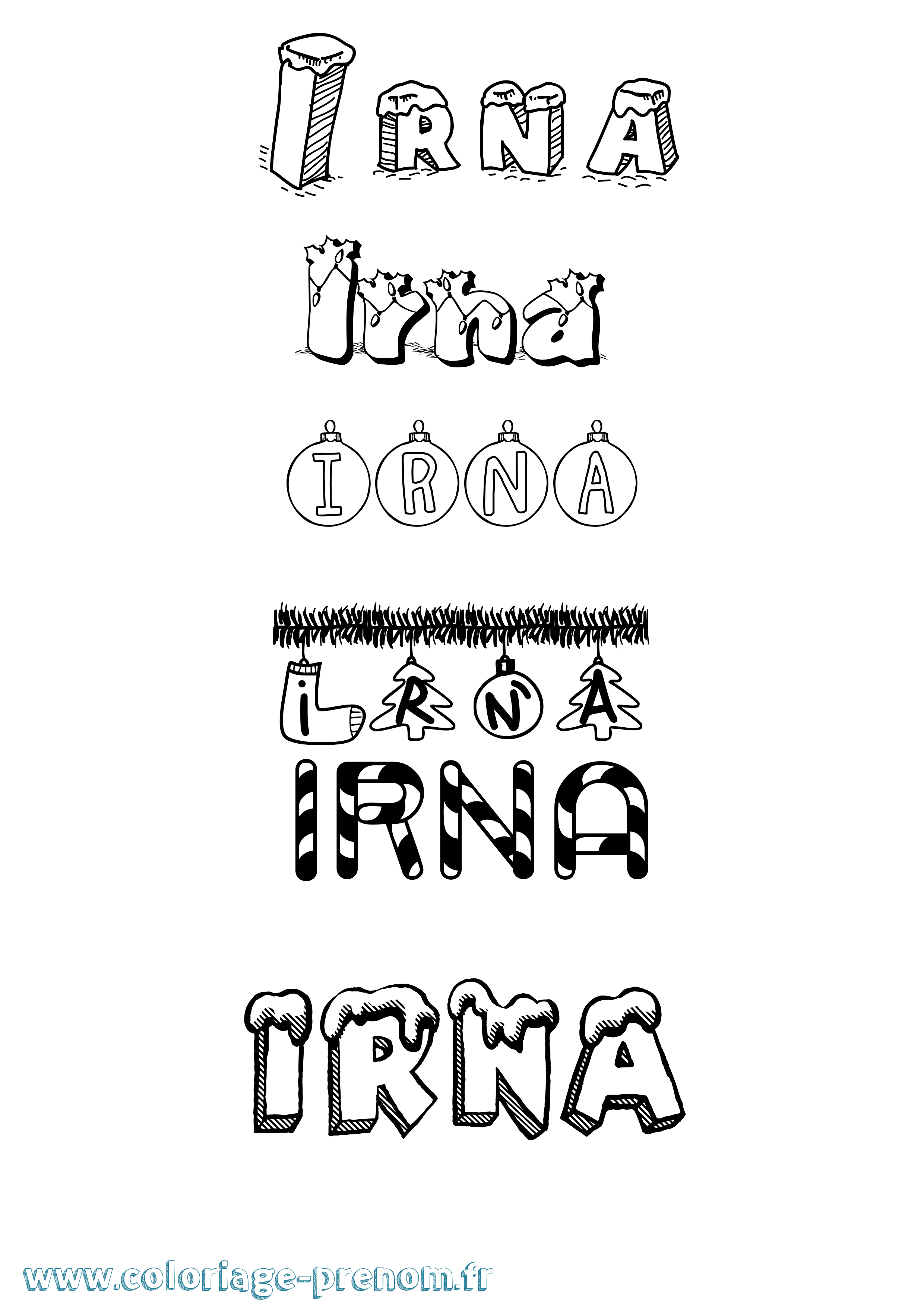 Coloriage Irna Noël Coloriage prénom Irna Noël