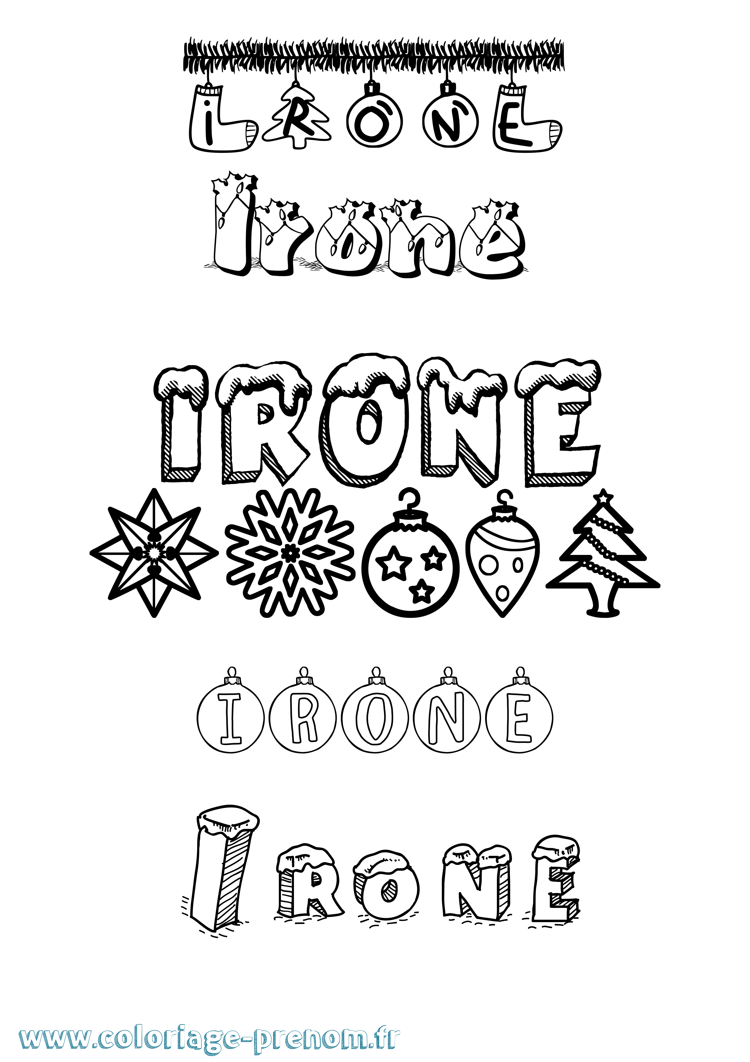 Coloriage Irone Noël Coloriage prénom Irone Noël