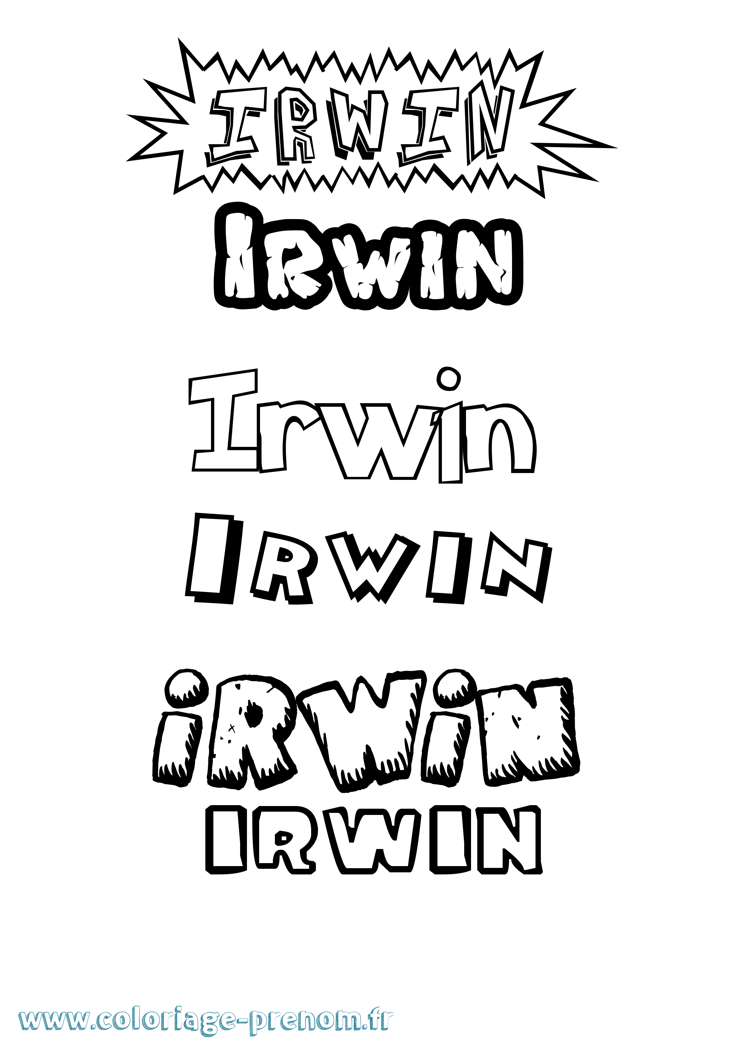 Coloriage Irwin Dessin Animé Coloriage prénom Irwin Dessin Animé