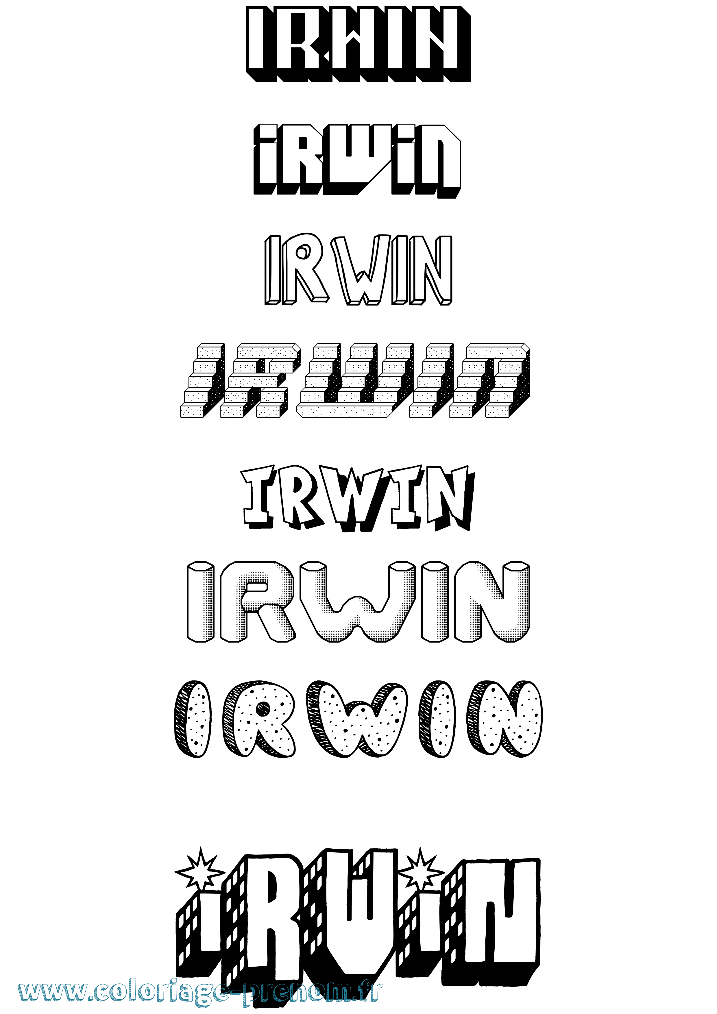 Coloriage Irwin Effet 3D Coloriage prénom Irwin Effet 3D