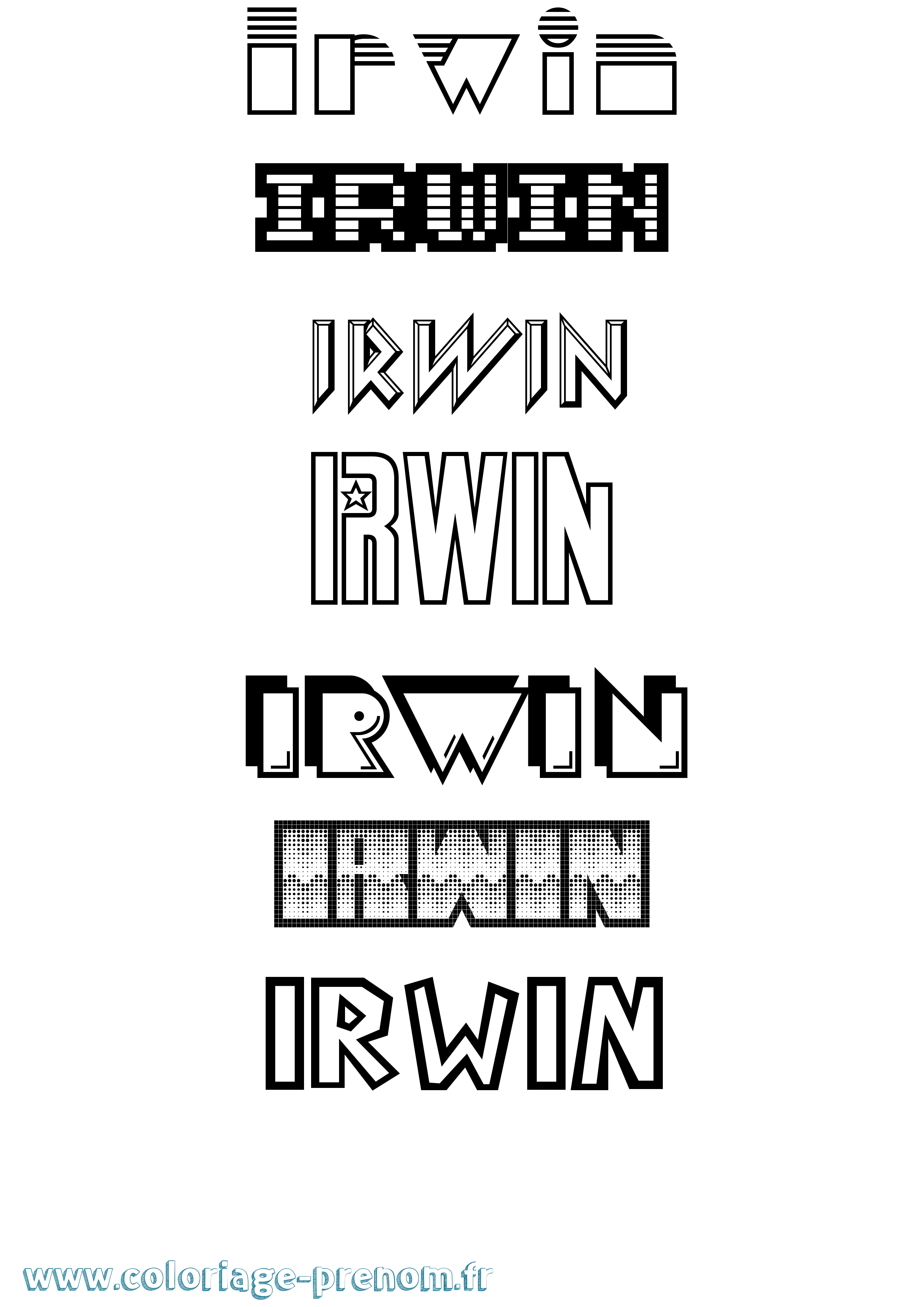 Coloriage Irwin Jeux Vidéos Coloriage prénom Irwin Jeux Vidéos